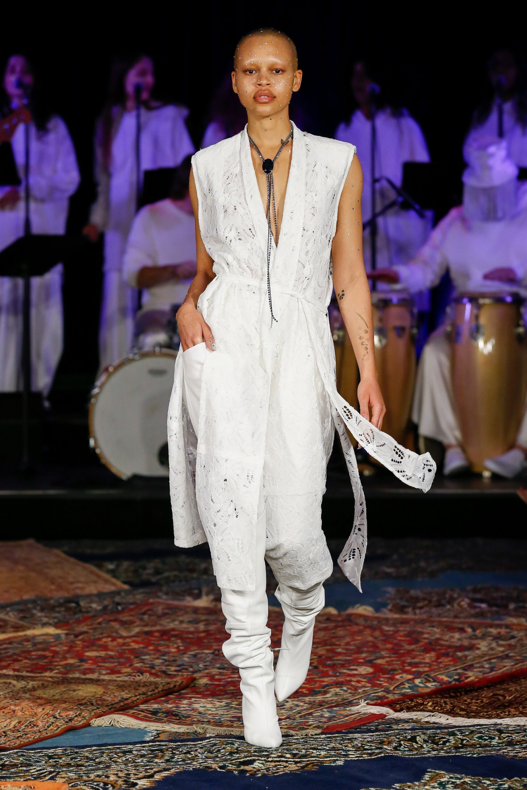 white embroidered midi dress with boots