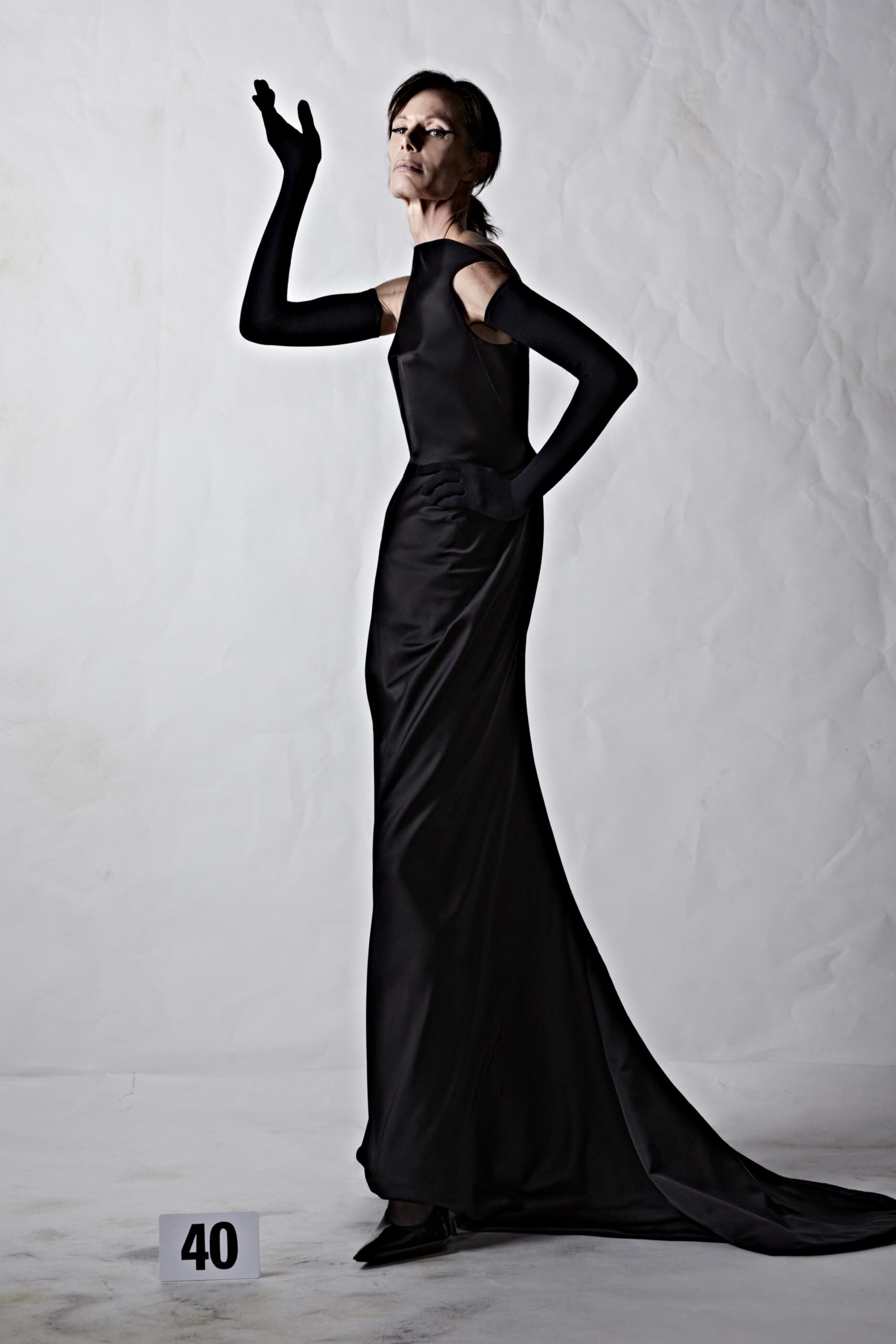 black silk fitted gown