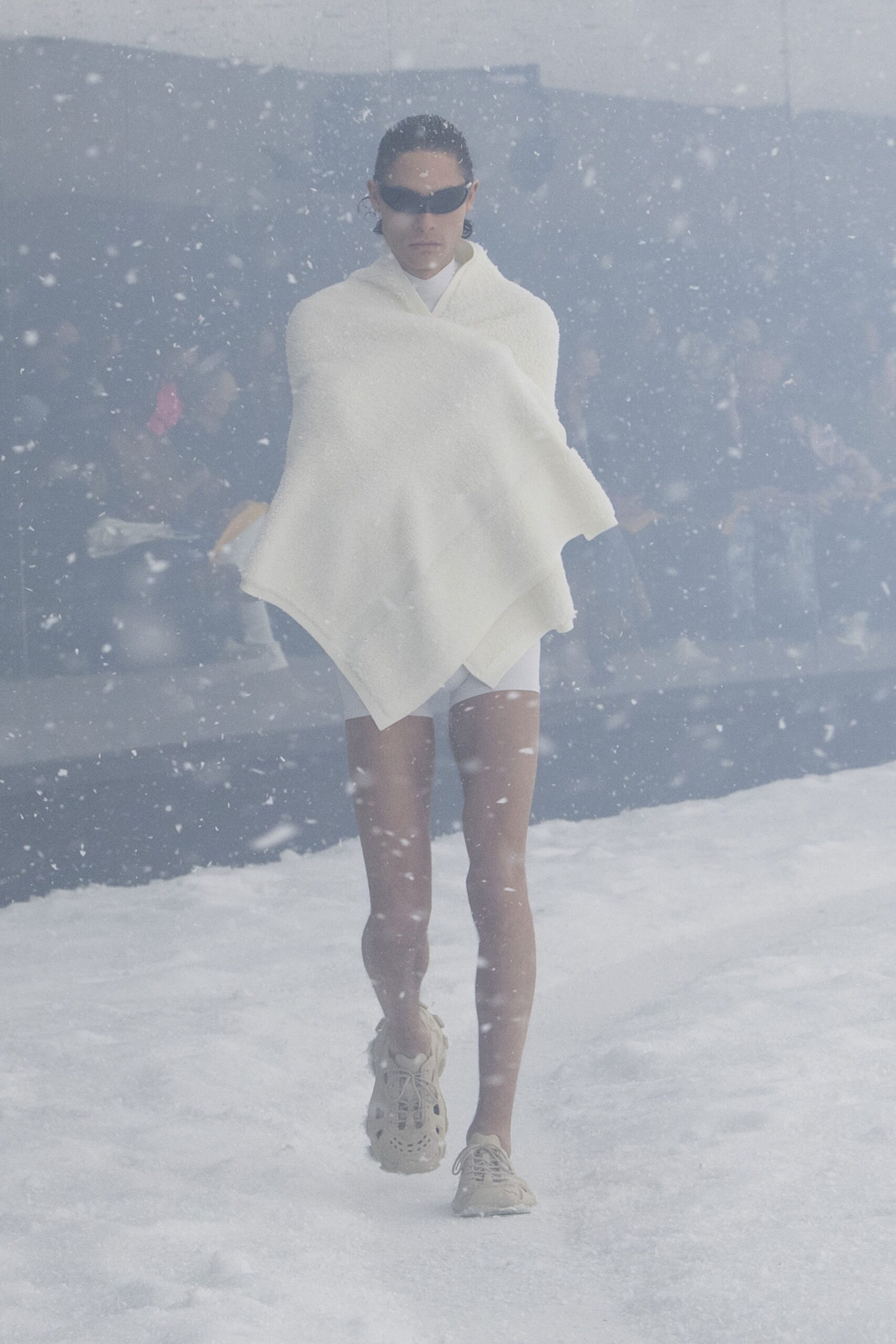 white poncho with shorts
