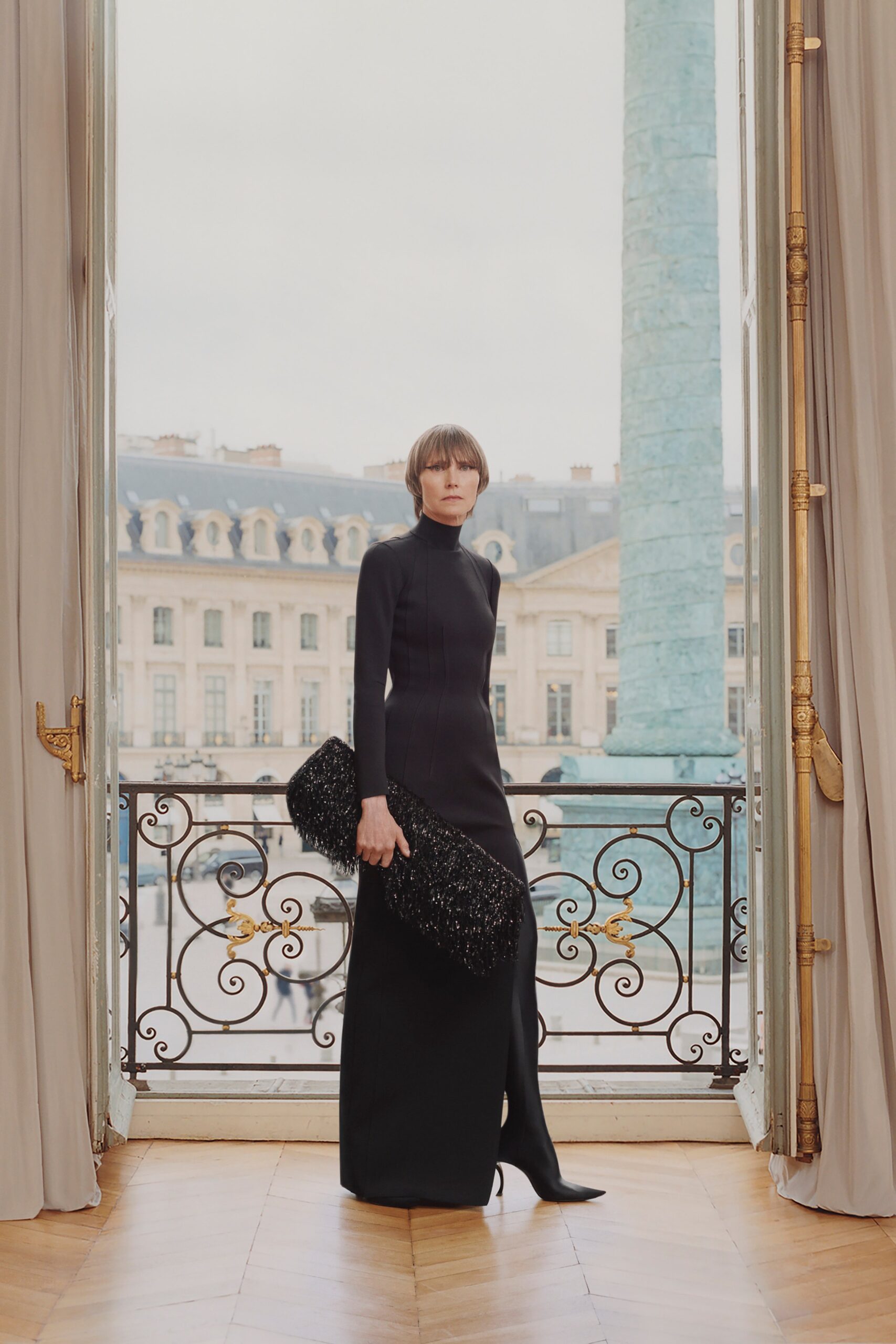 black silk fitted gown
