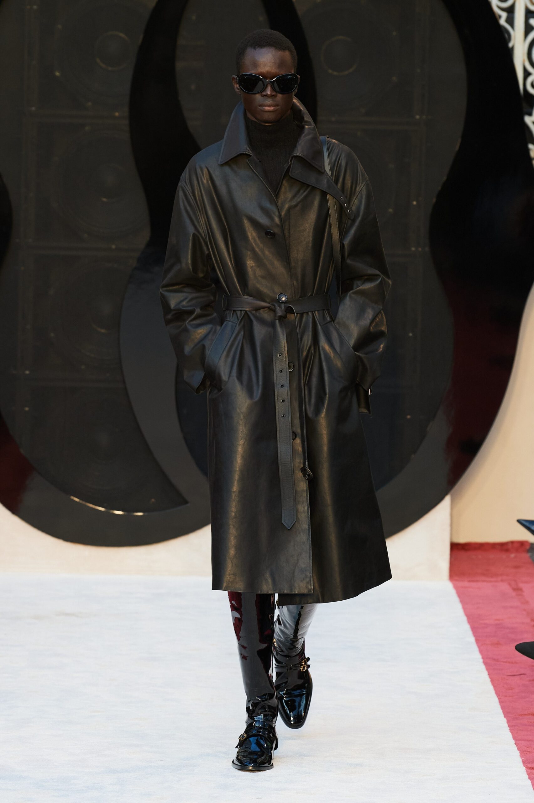 black leather coat and pants