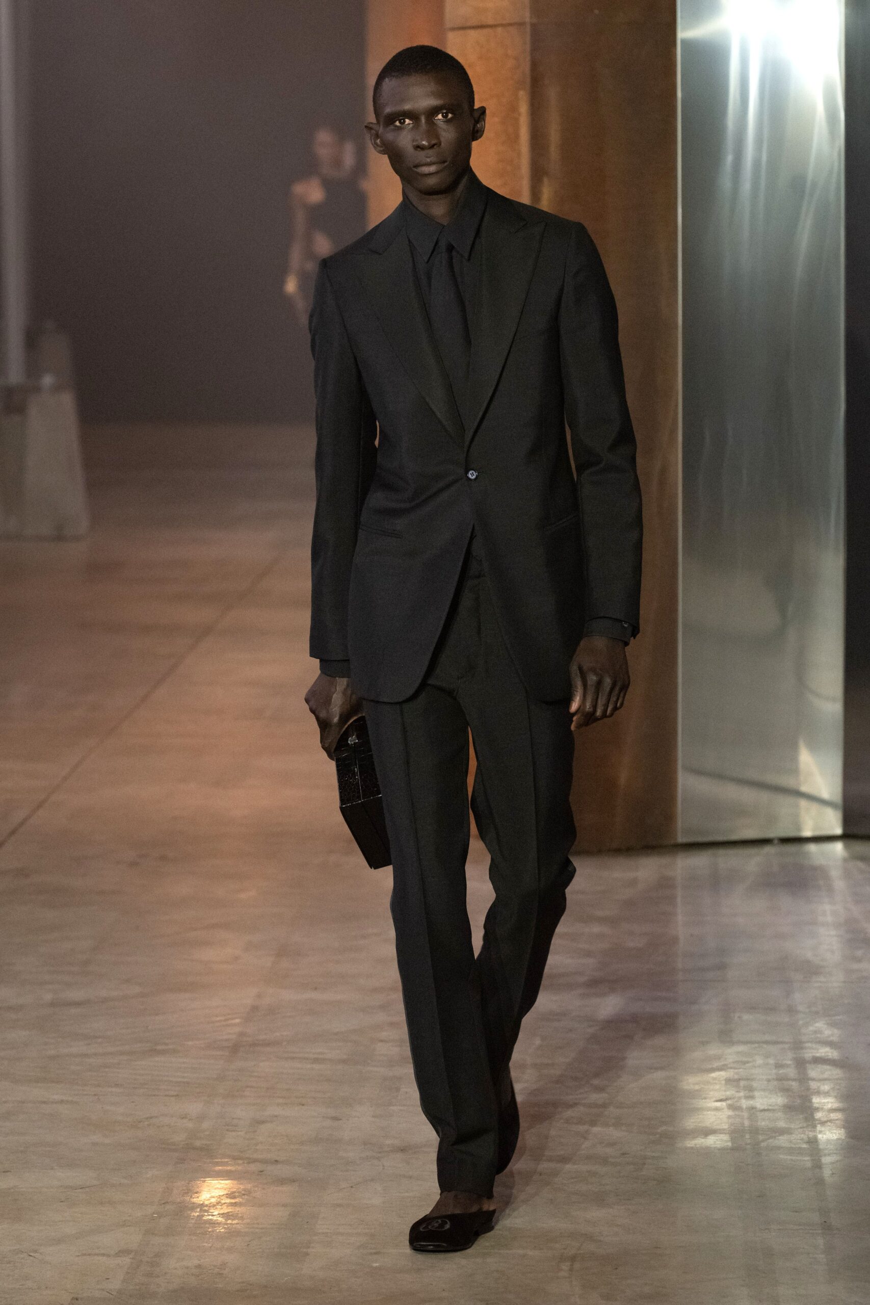 black tailored wool suit
