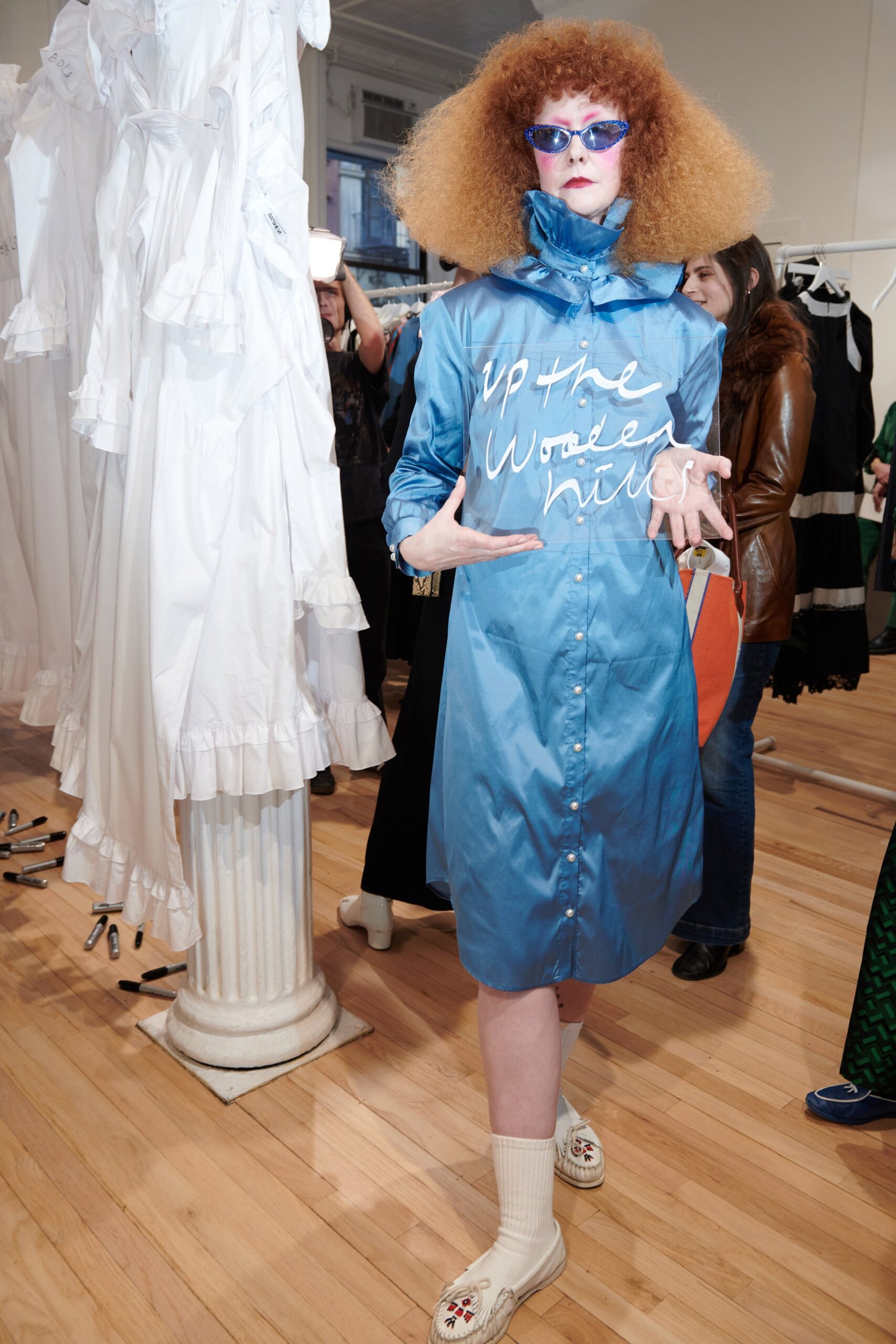 blue cotton printed midi dress