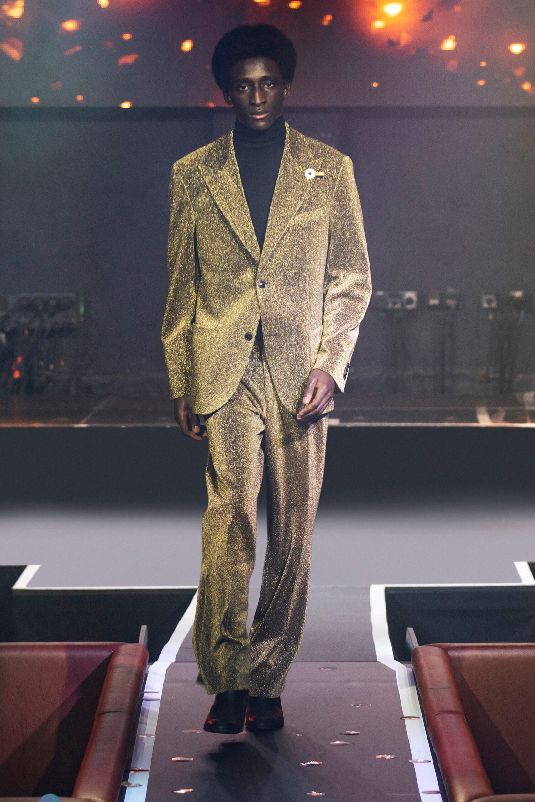 gold metallic tailored suit