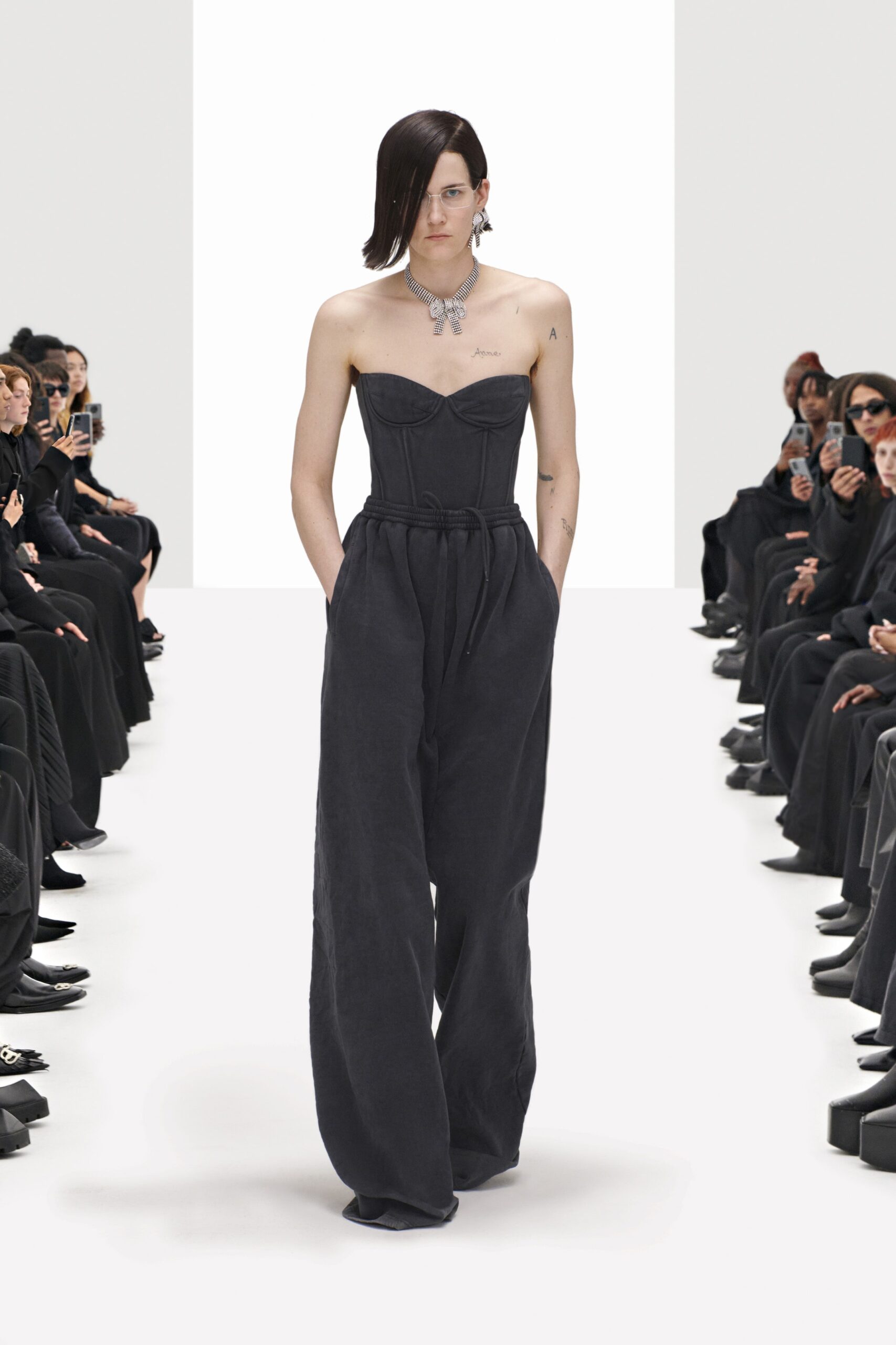 black strapless wide-leg jumpsuit