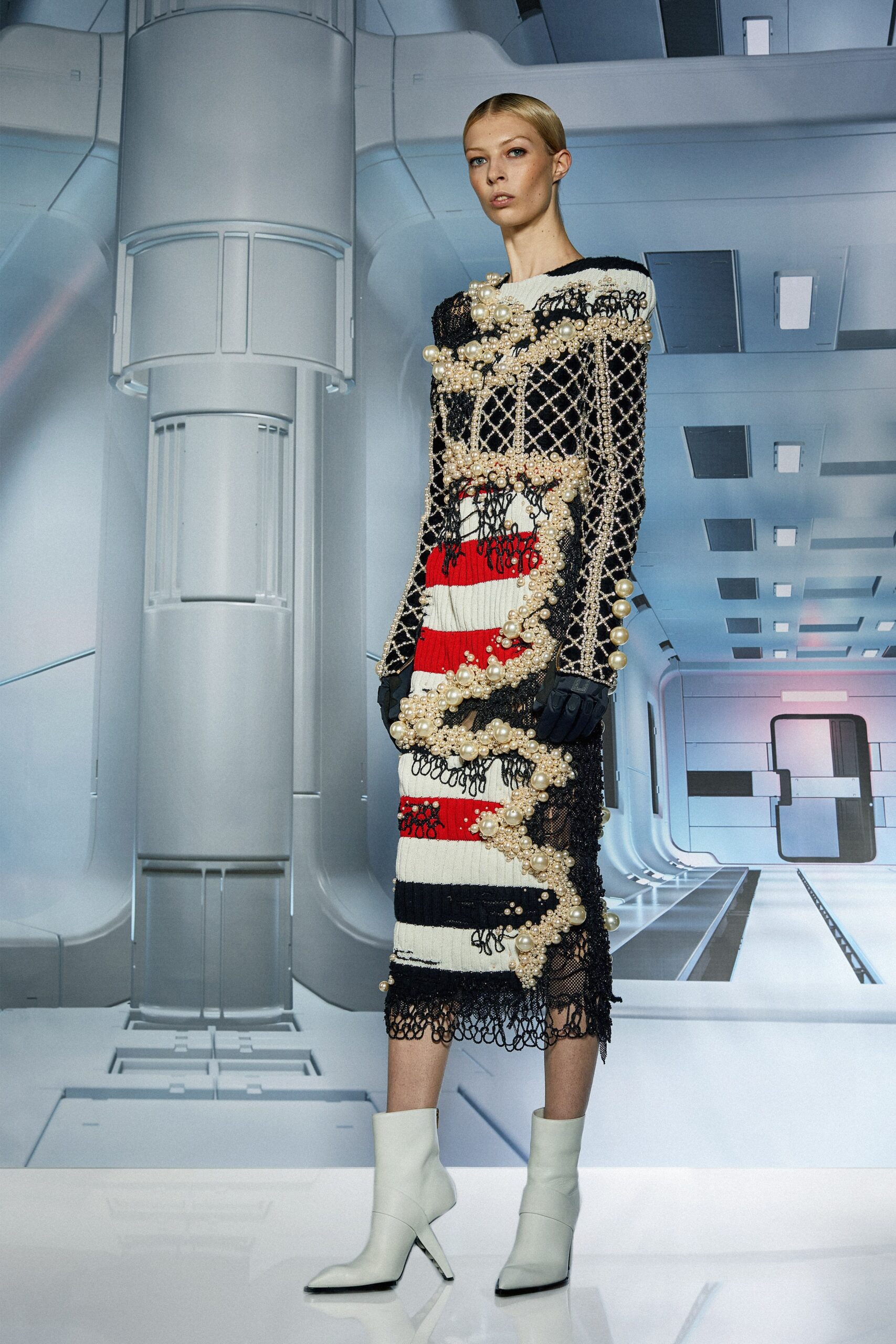 fitted embroidered midi dress with boots