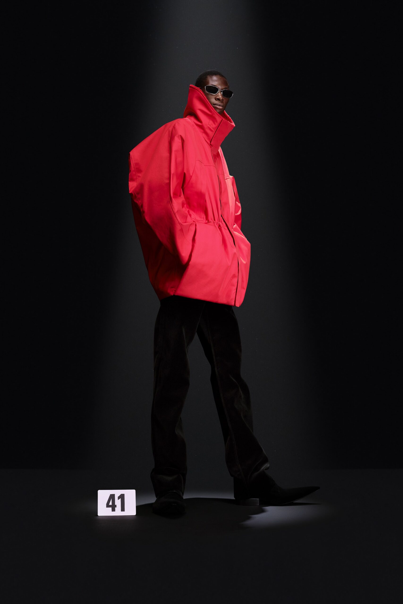 oversized red jacket with black pants