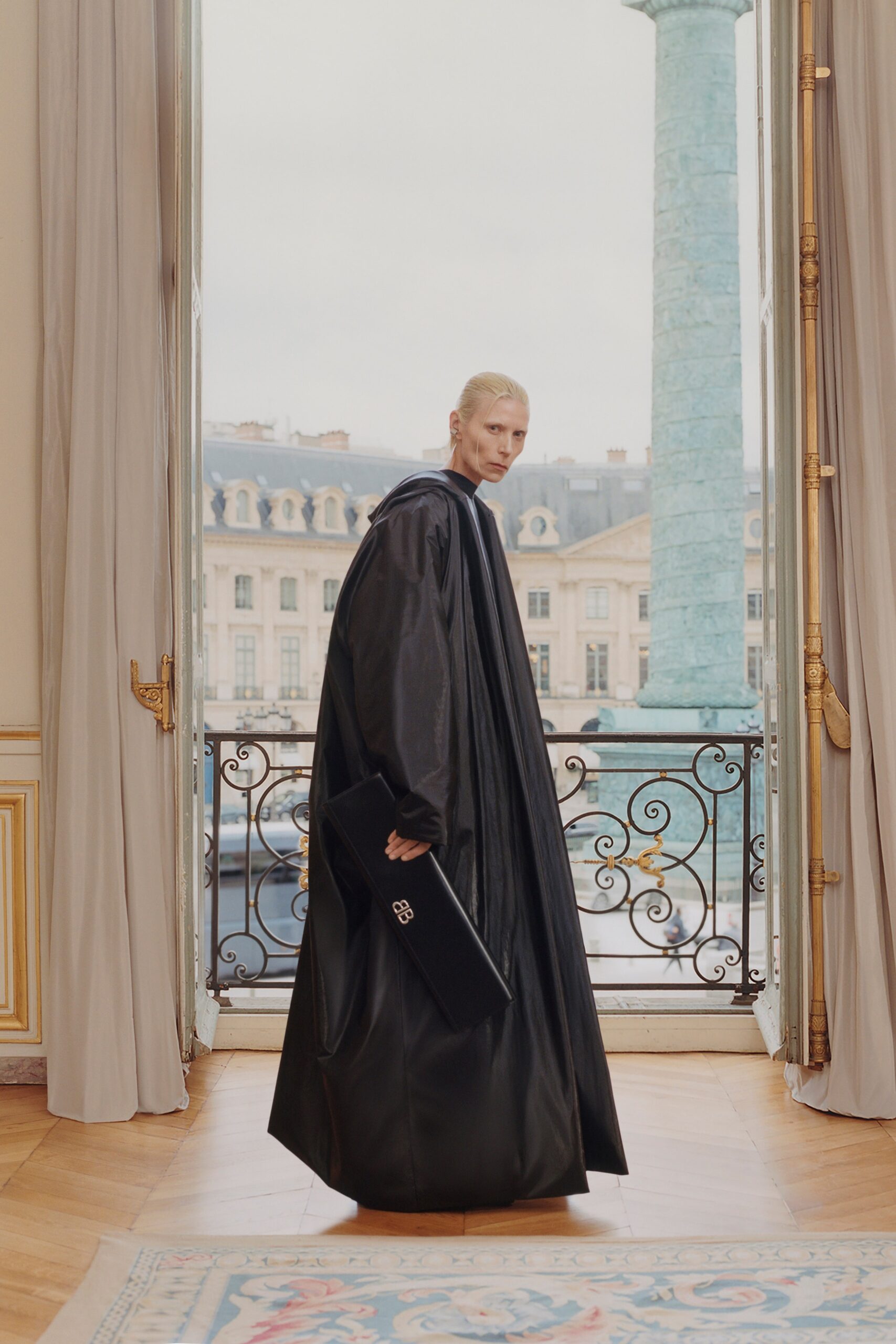 black leather oversized coat