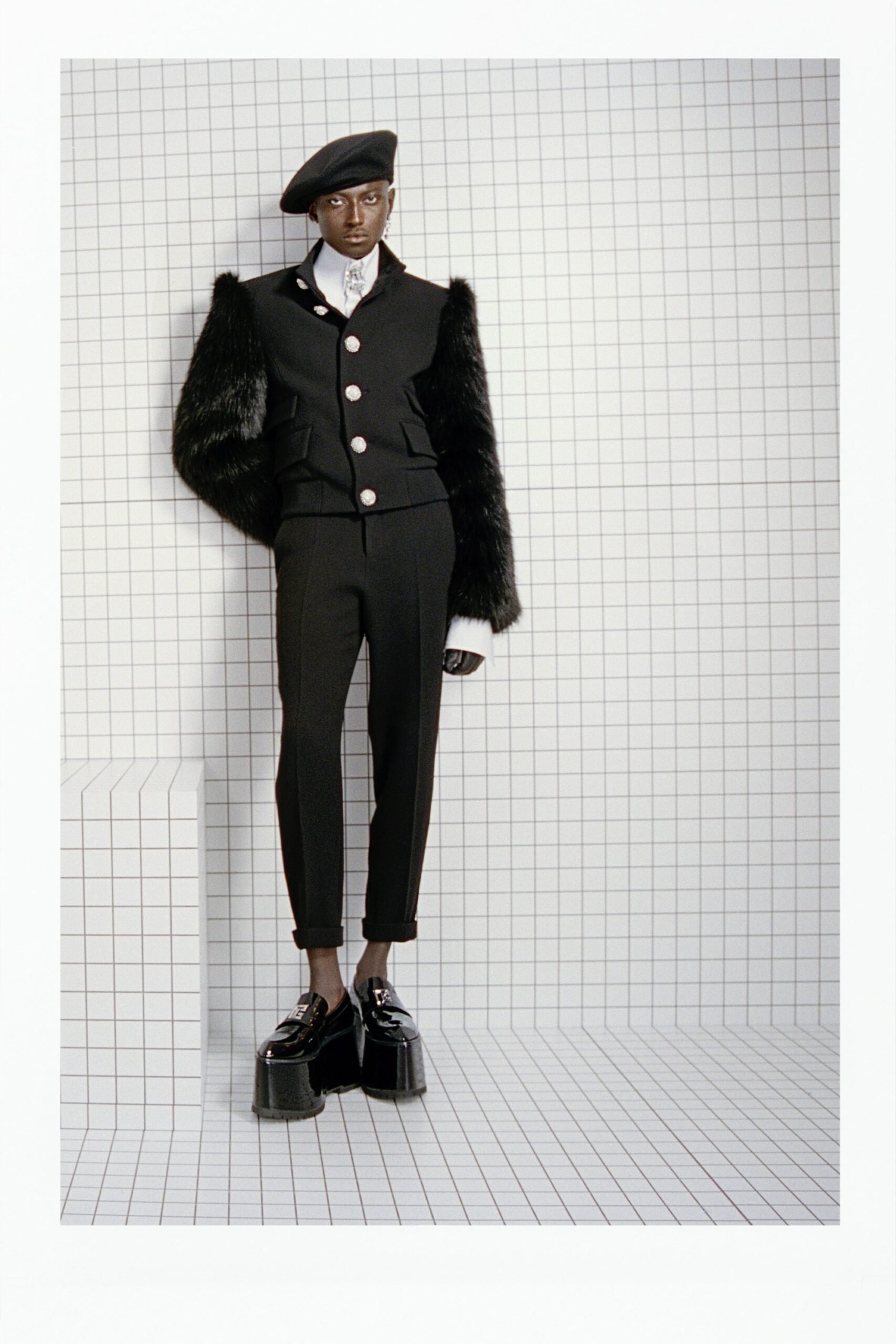 black fitted jacket and pants