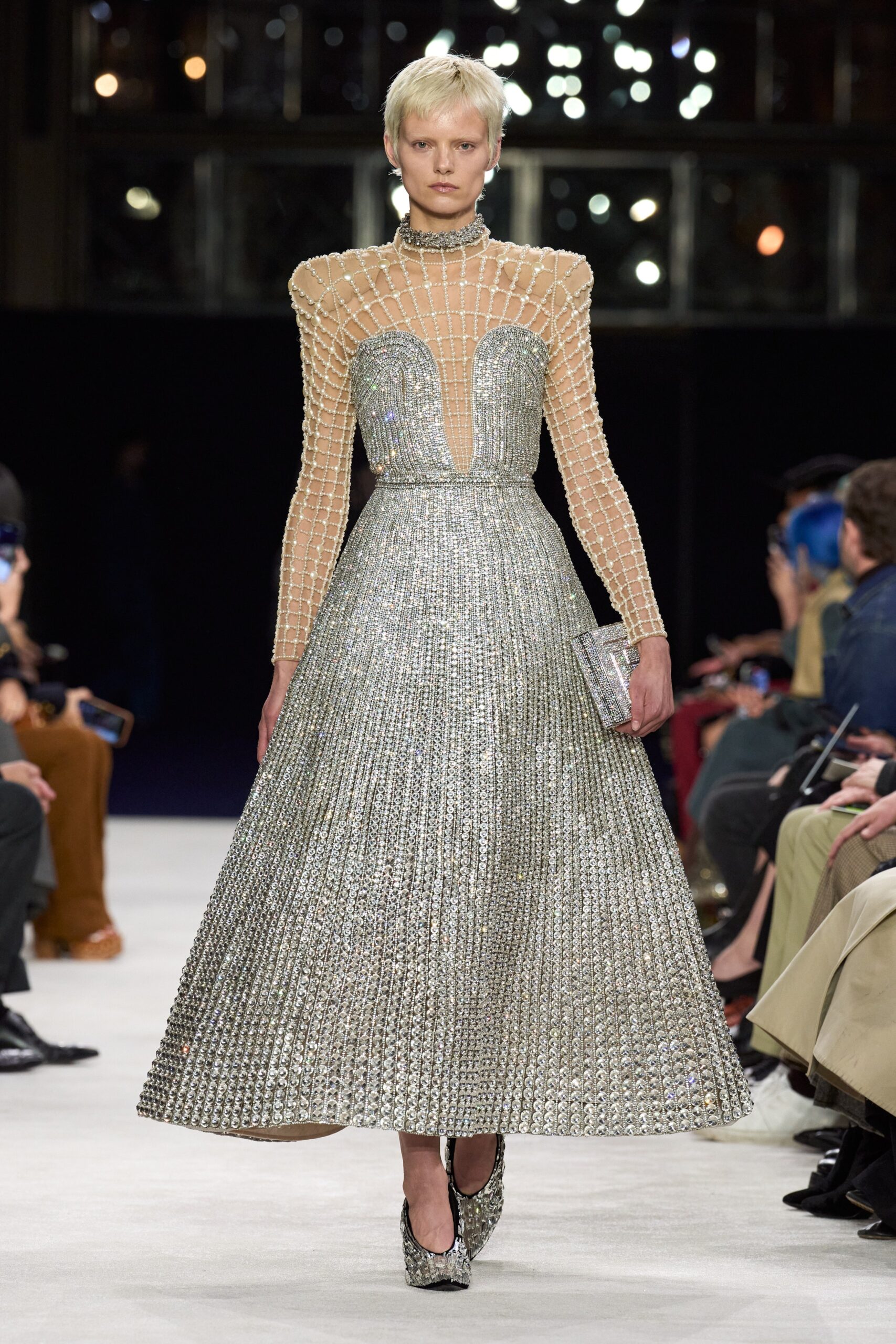 silver metallic fitted gown