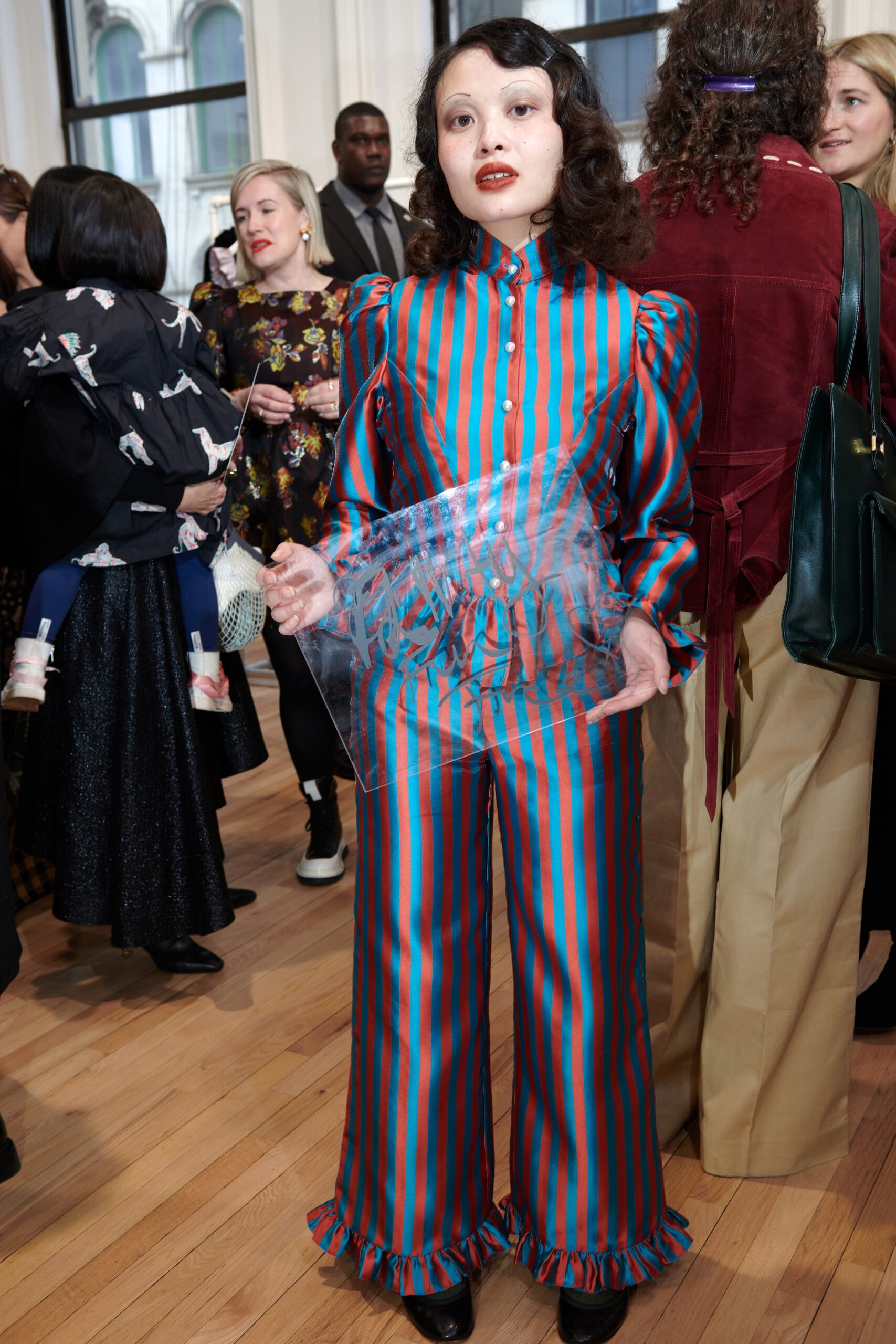 red and blue striped shirt and pants
