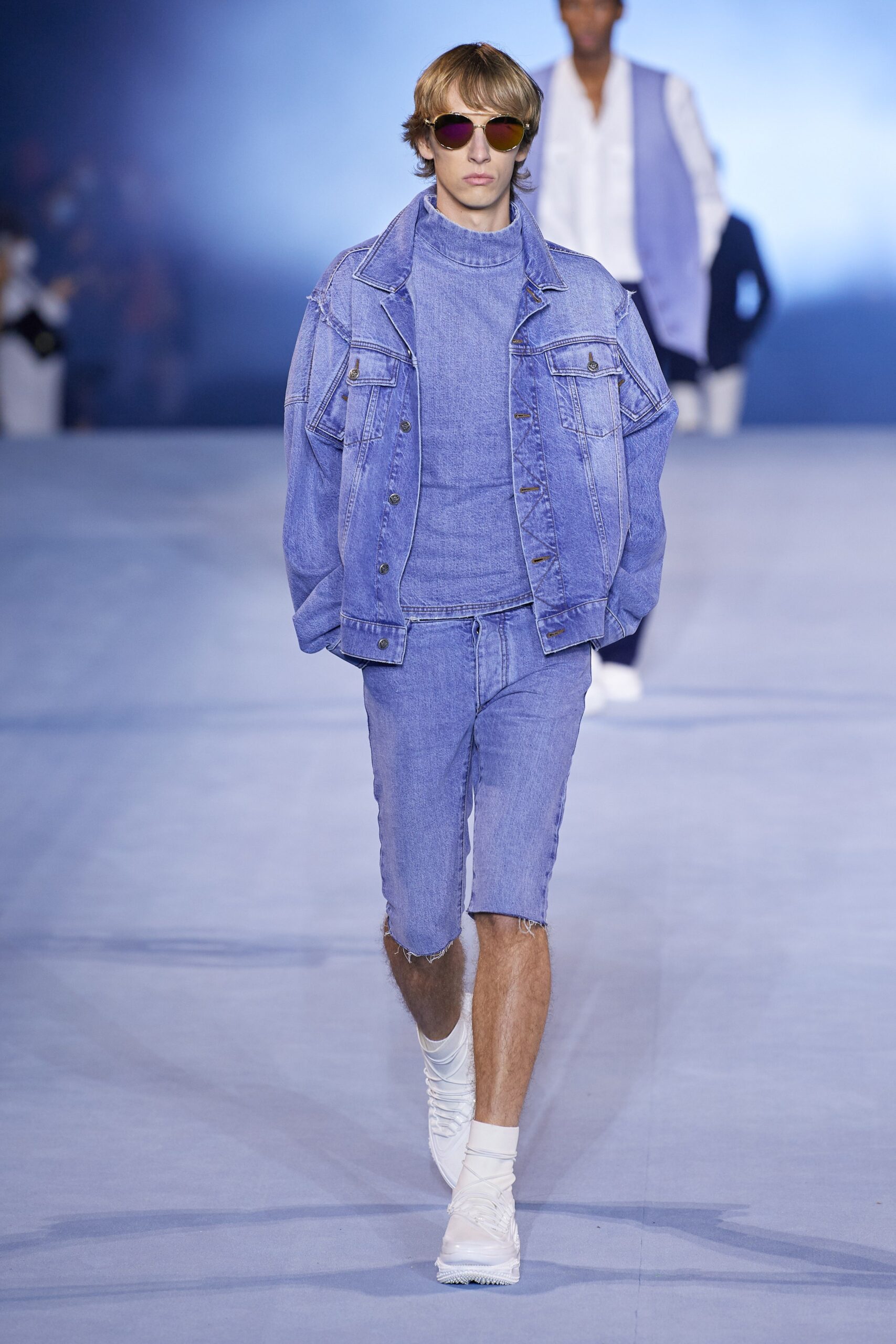 blue denim oversized jacket and fitted top