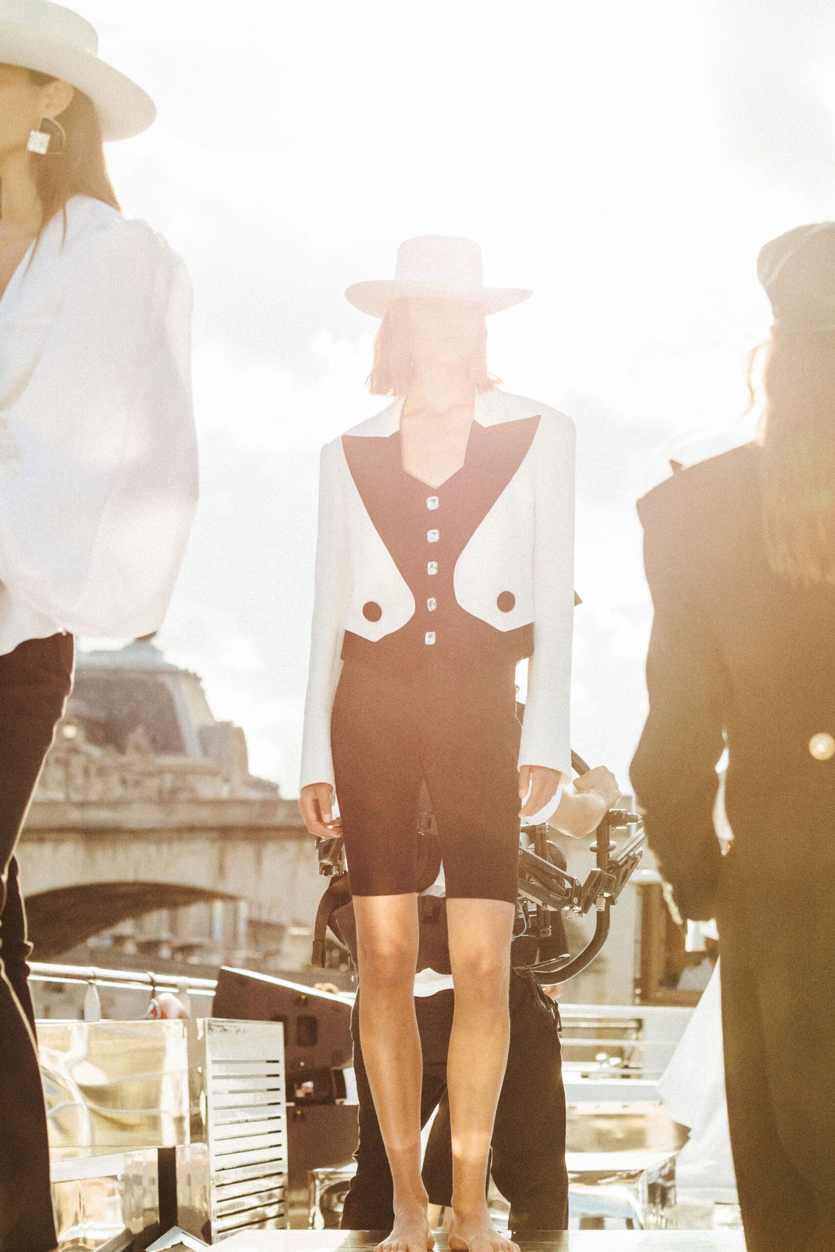 black and white fitted blazer and bodysuit