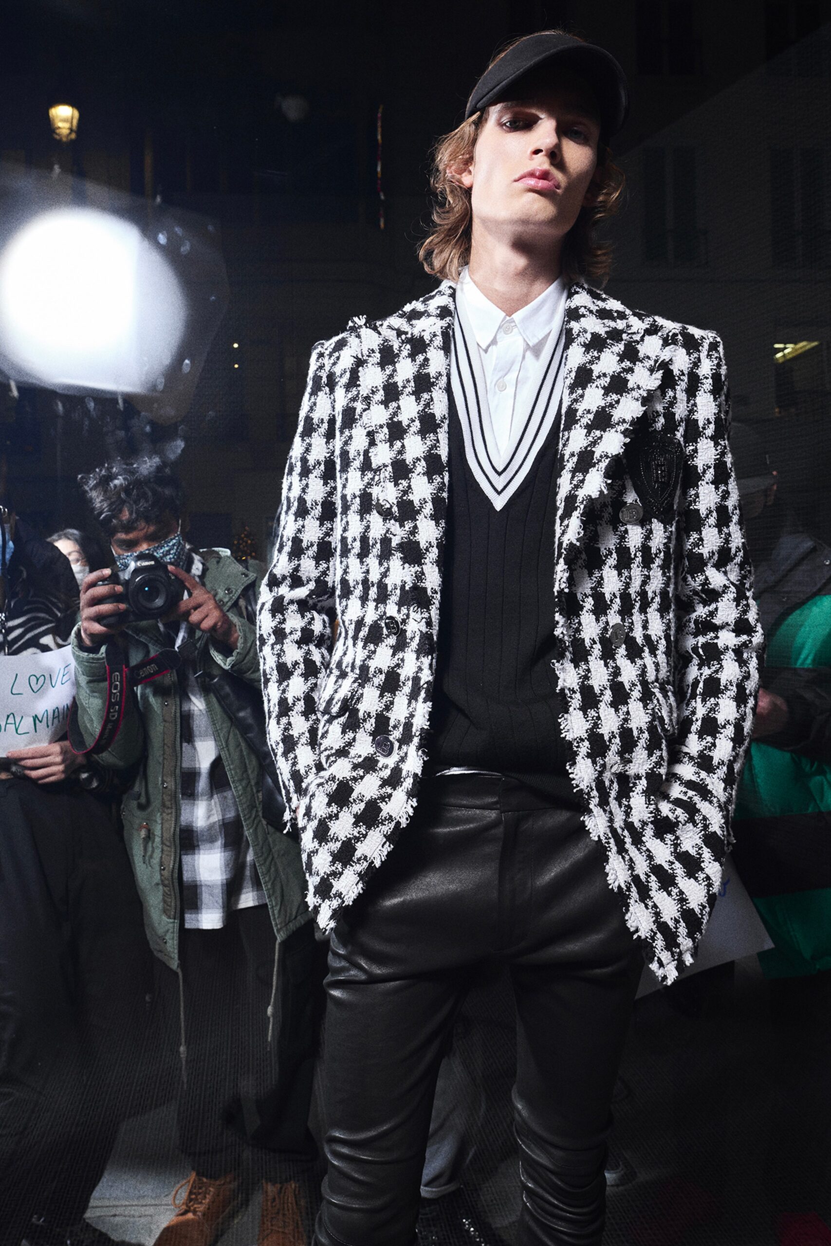 black and white checked blazer