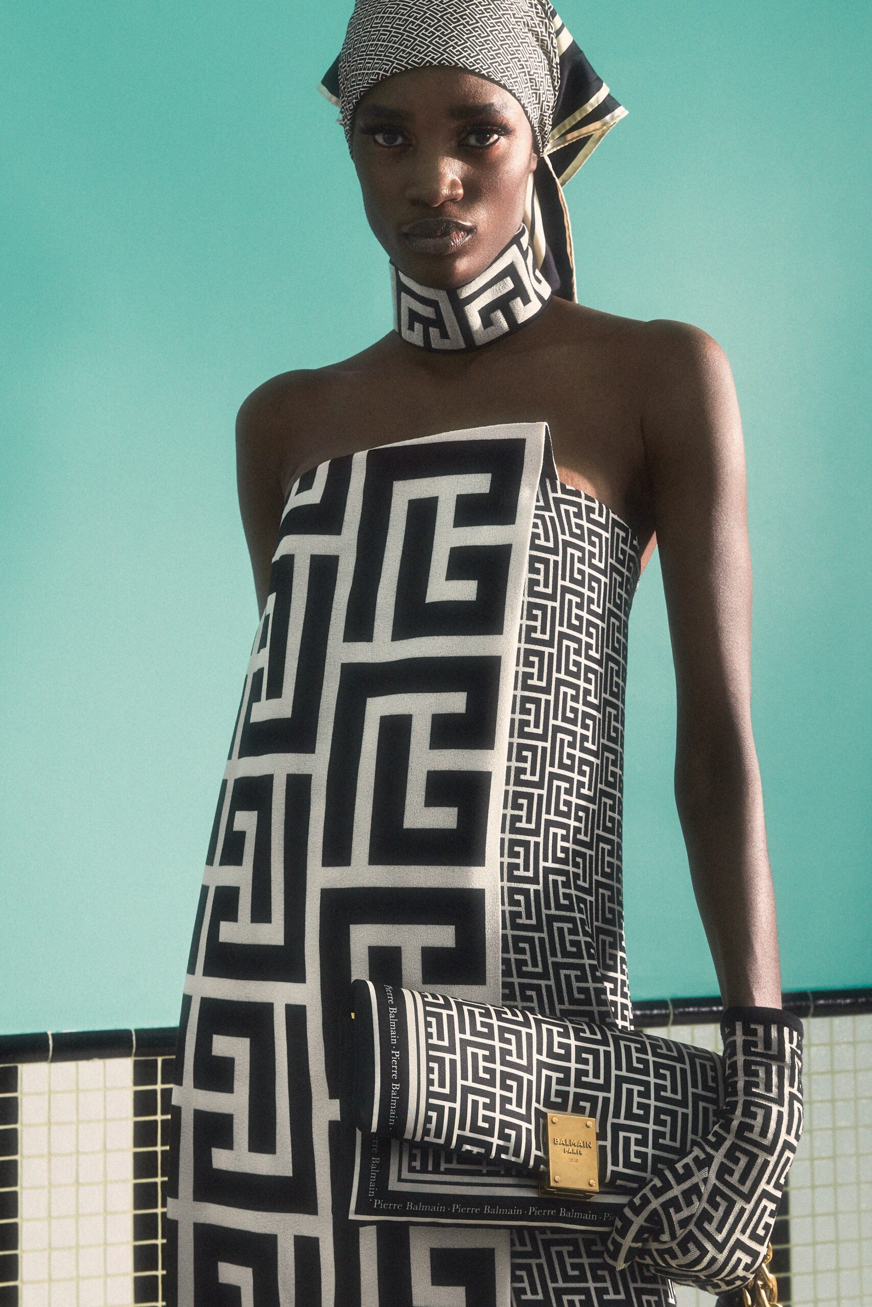 black silk strapless fitted printed midi dress