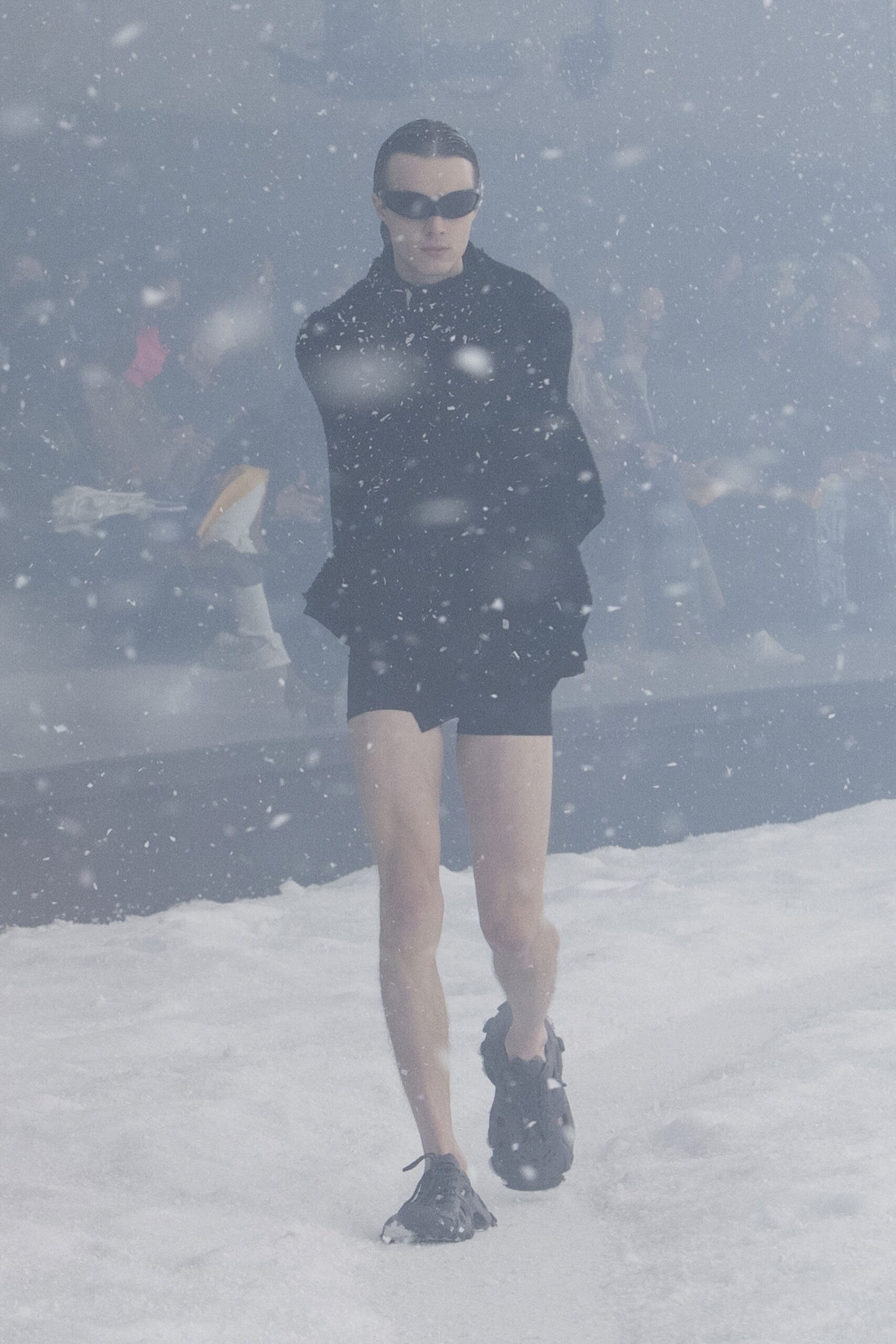 black fitted jacket and shorts