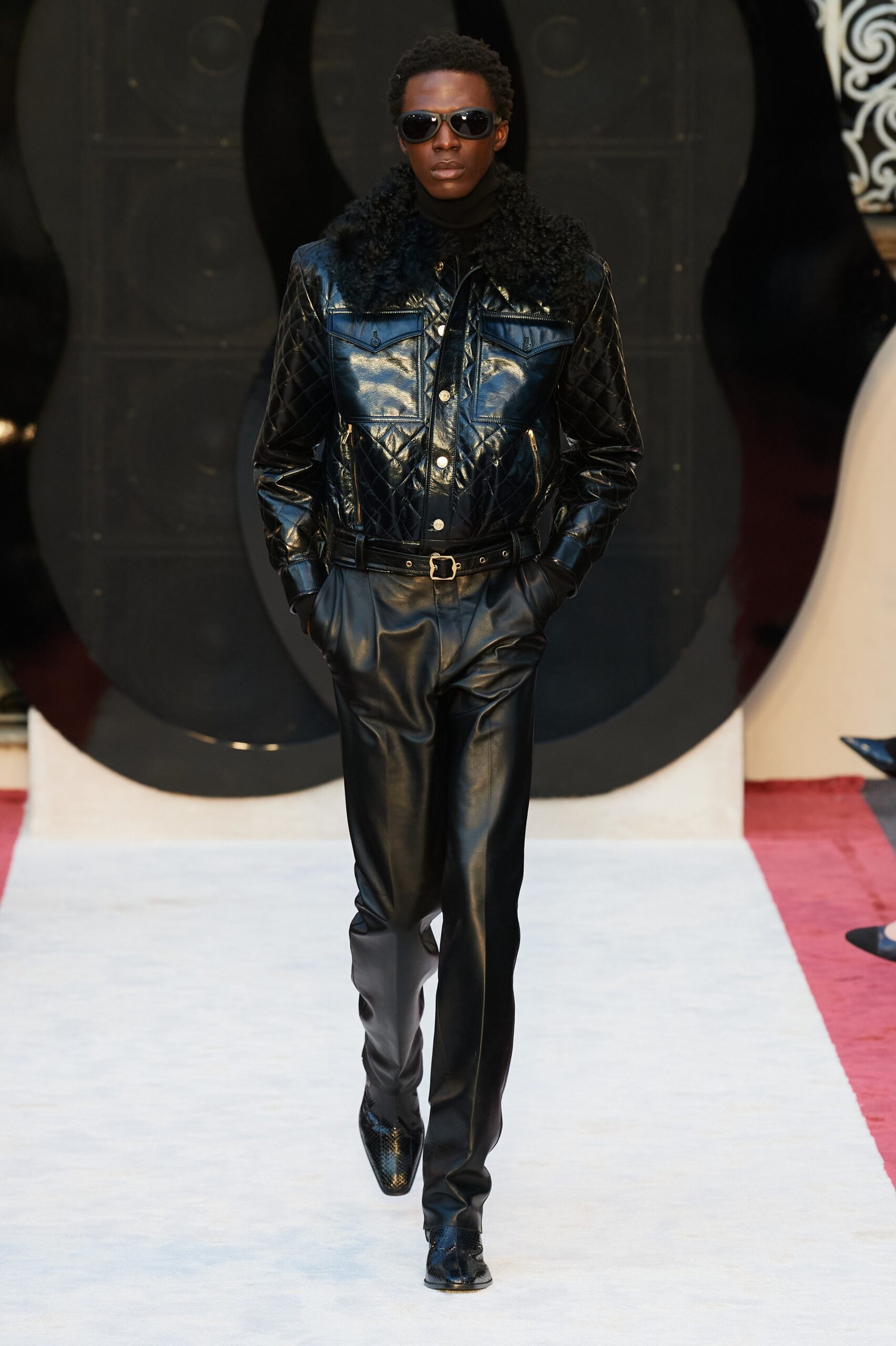 black leather jacket and pants