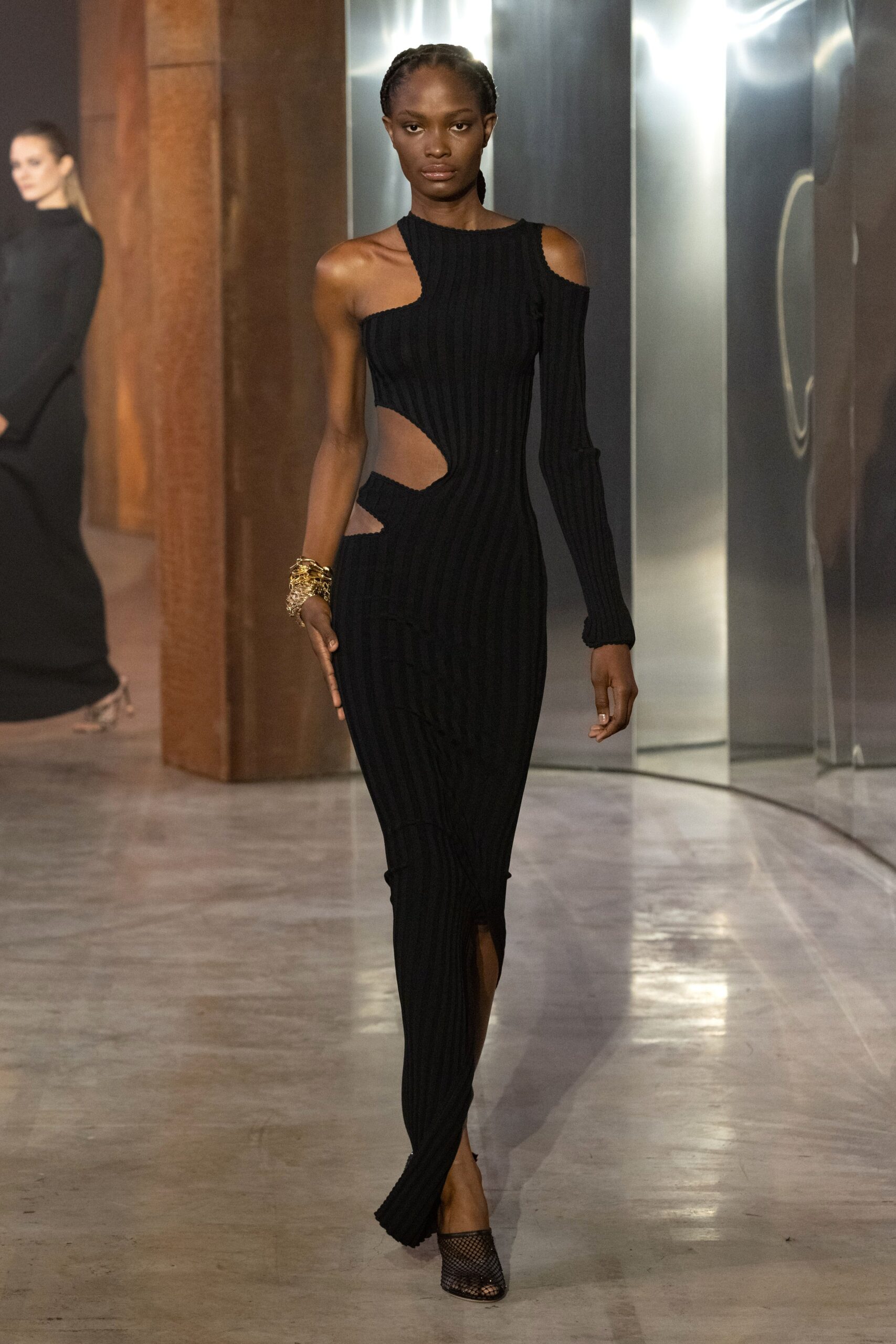 black fitted ribbed dress