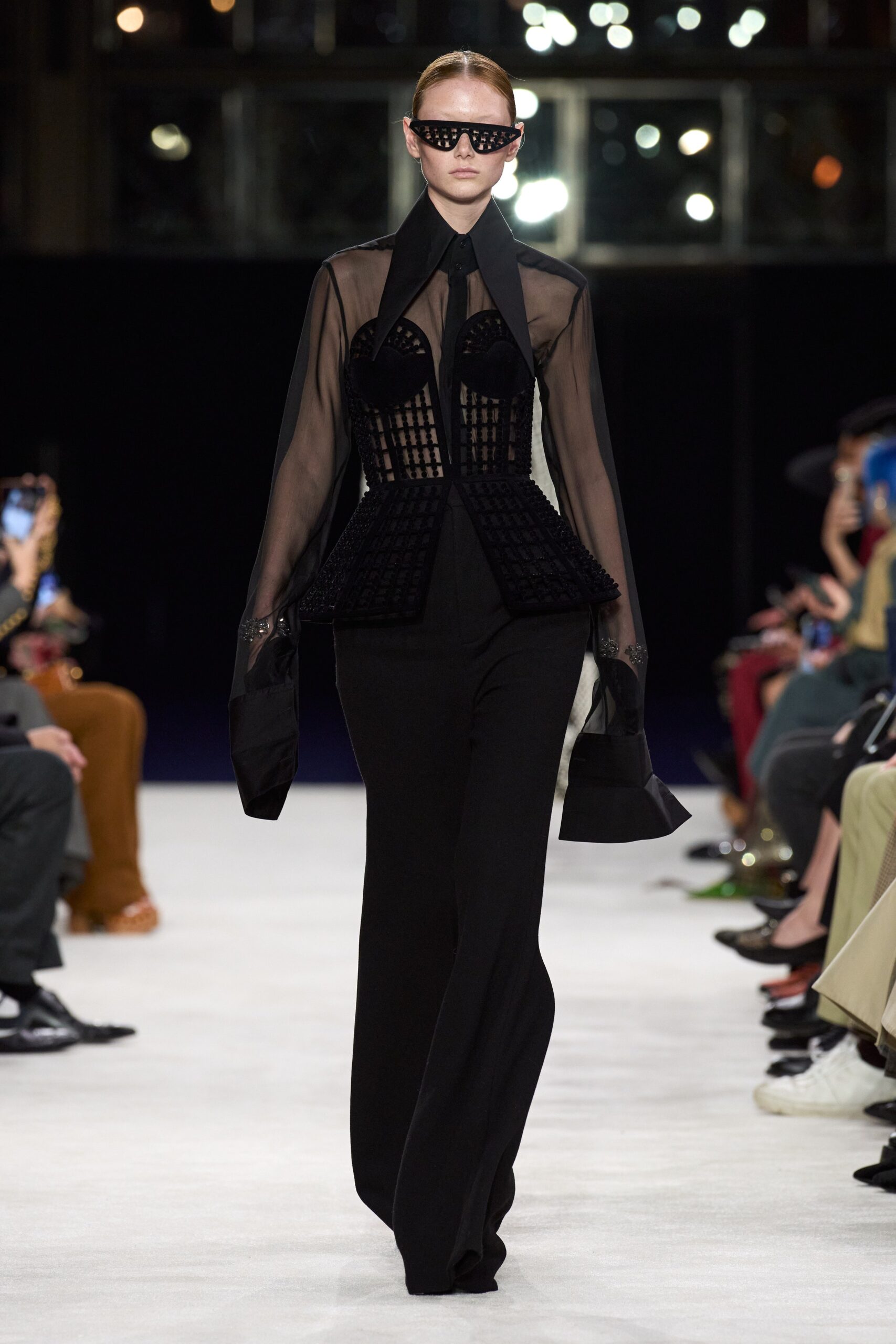 black fitted blouse and pants
