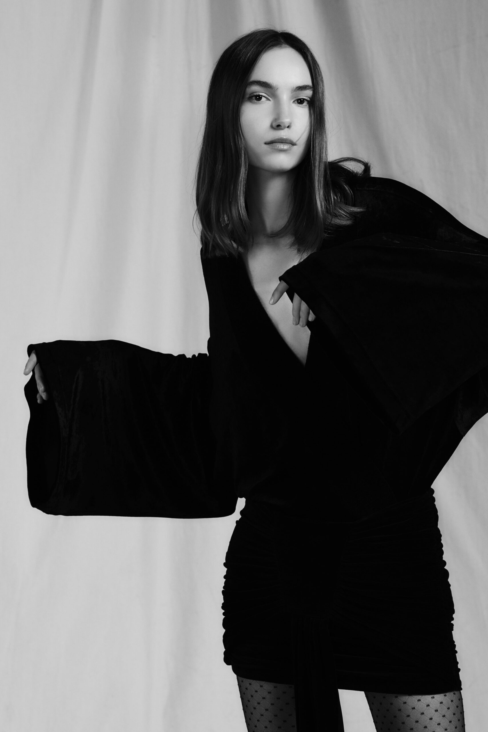 black velvet mini dress with cape