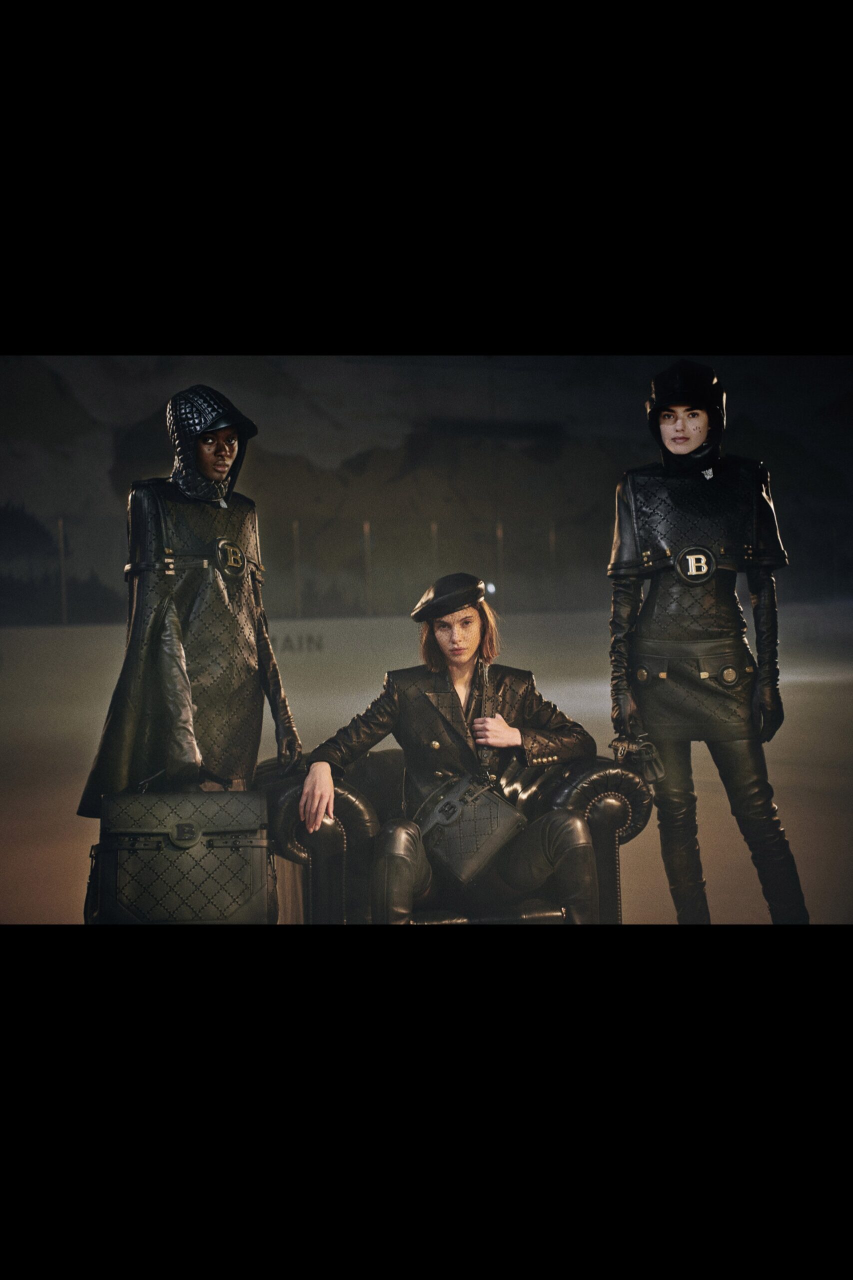 black leather coat and jacket with hat