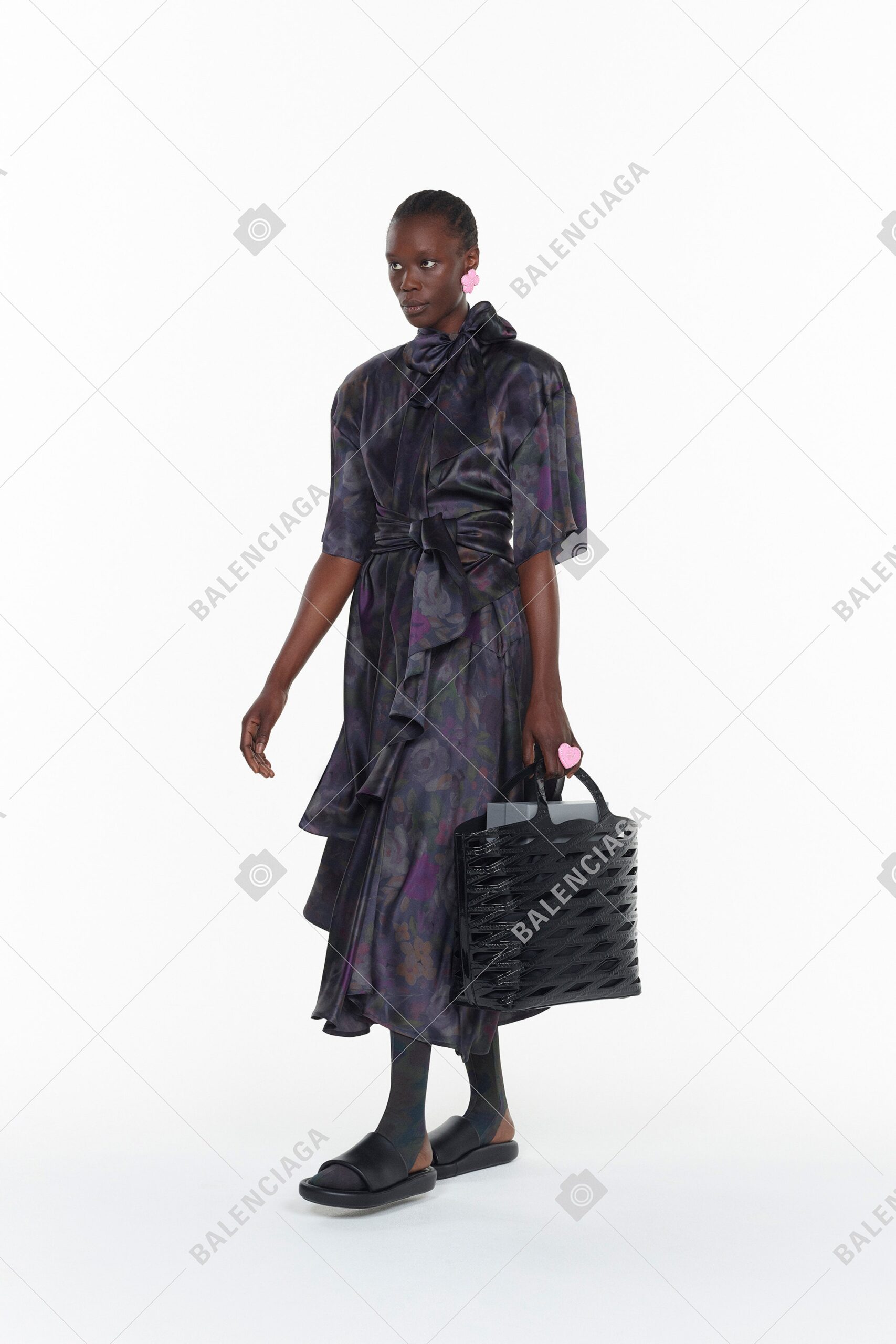 purple silk short-sleeve collared fitted draped tiered dress