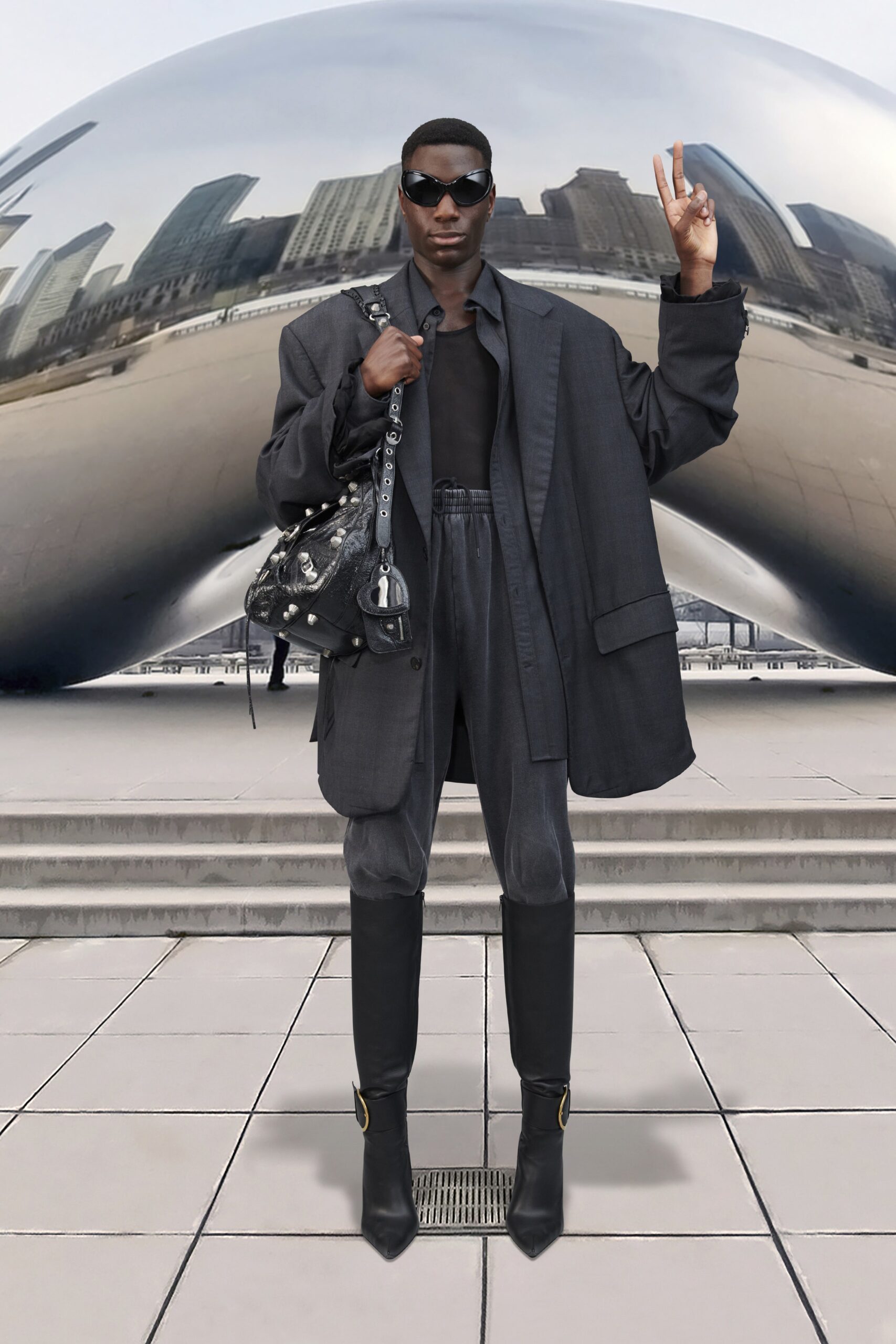 oversized black blazer with fitted top