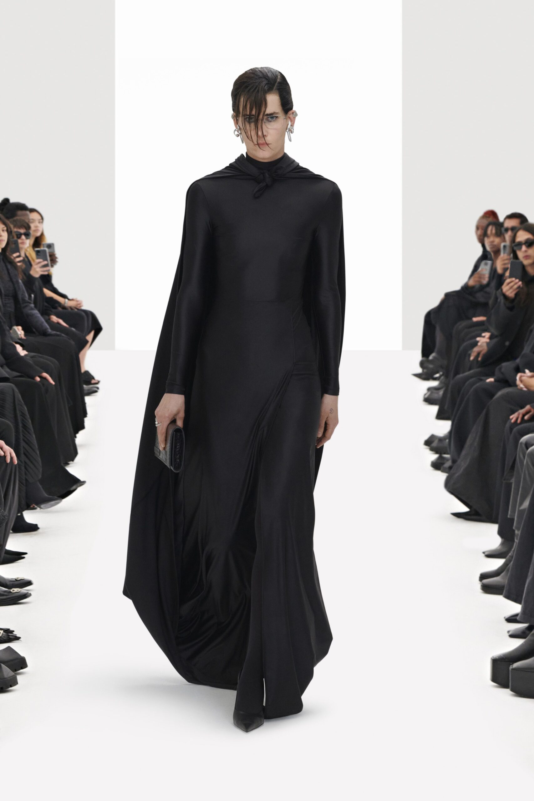 black silk fitted gown
