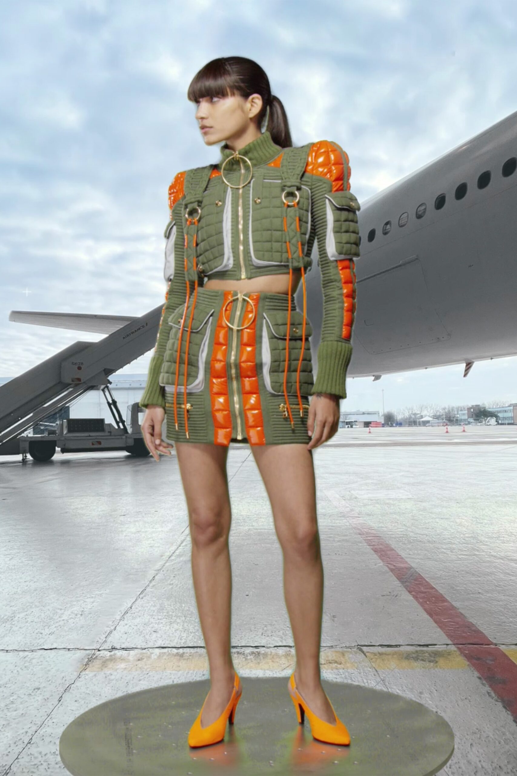 green and orange fitted dress