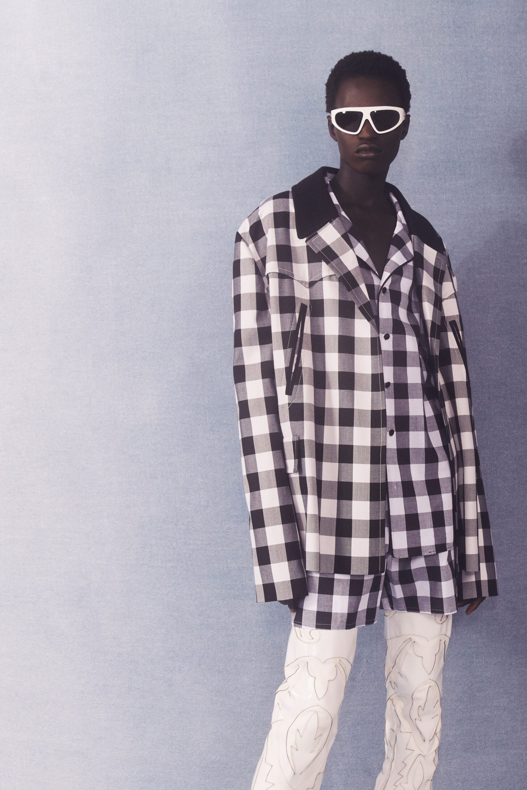 oversized checked jacket with flared pants