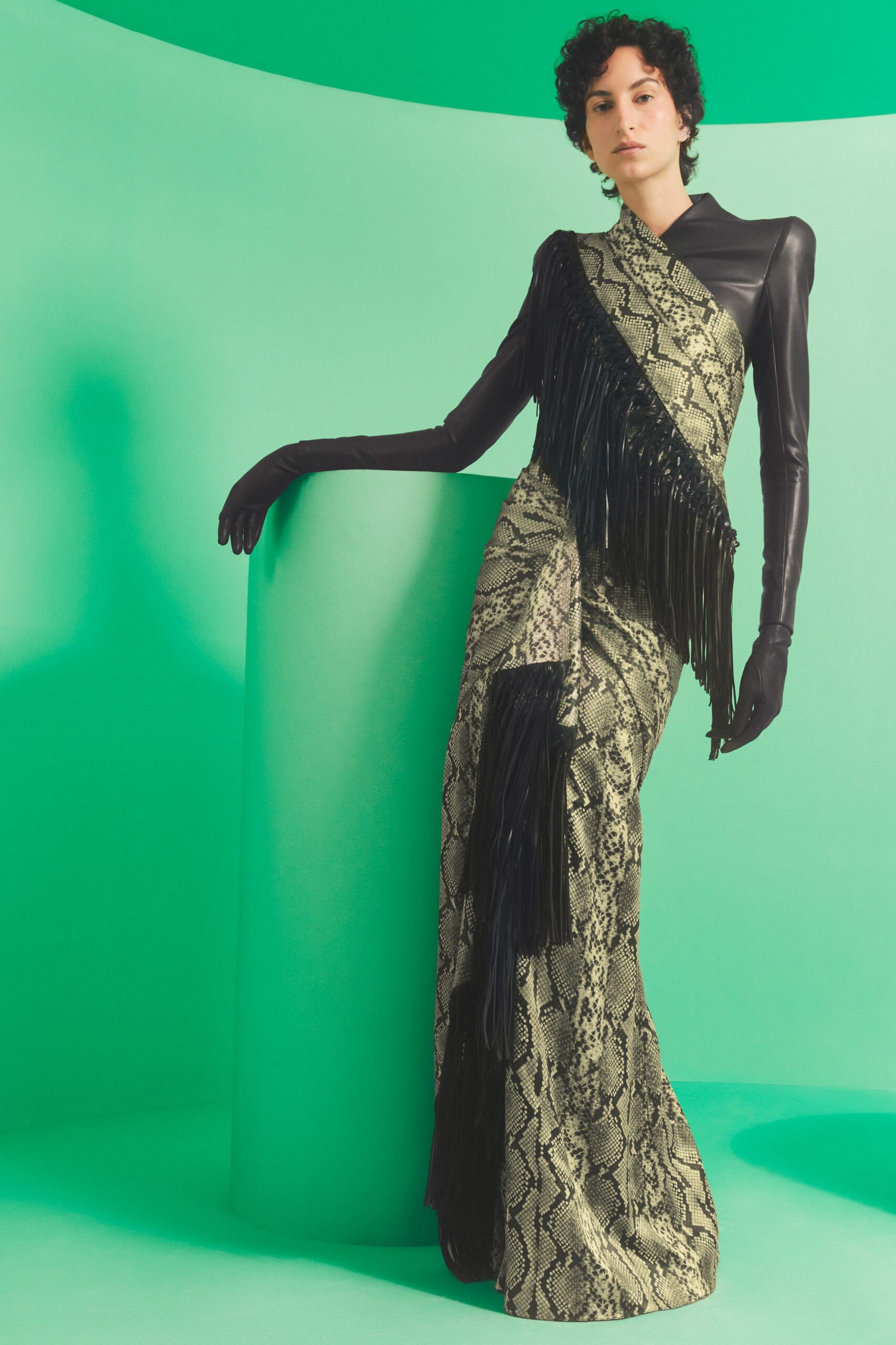 black silk fringed gown
