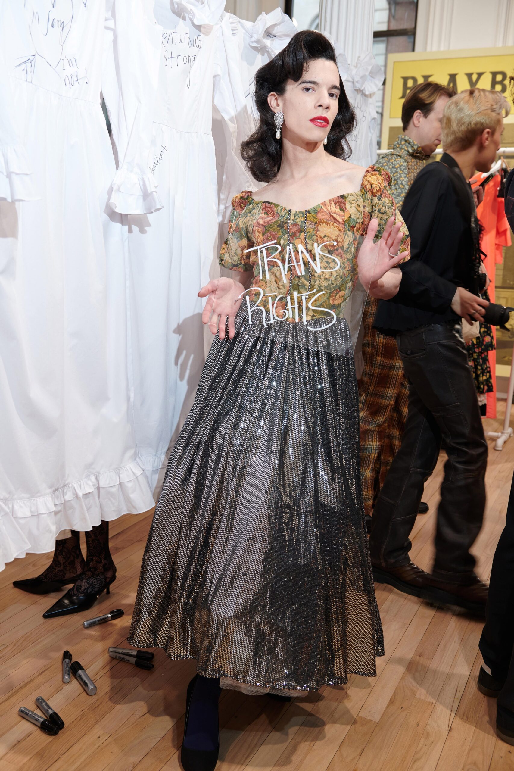 multi-colored sequined midi dress