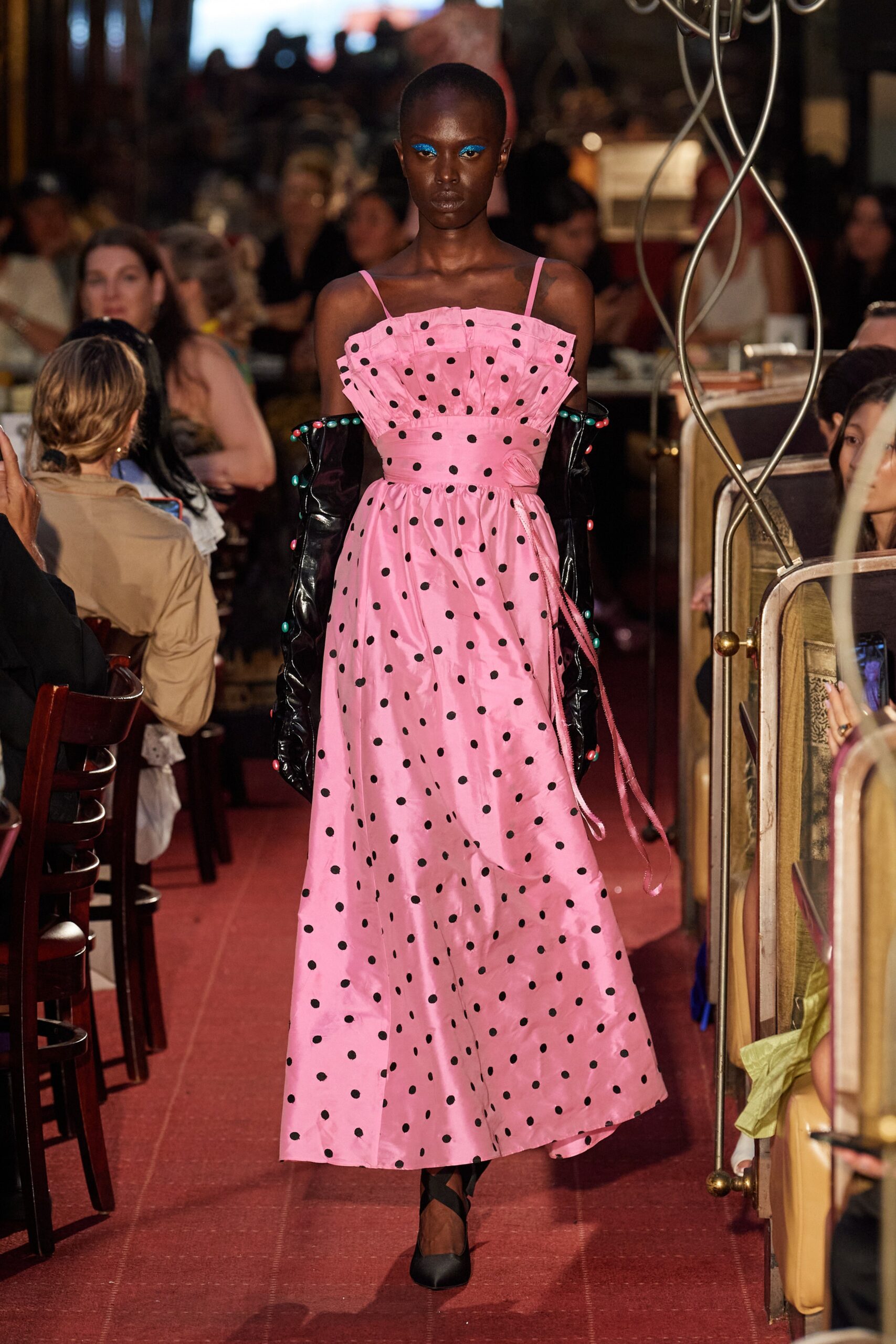 pink polka-dot maxi dress