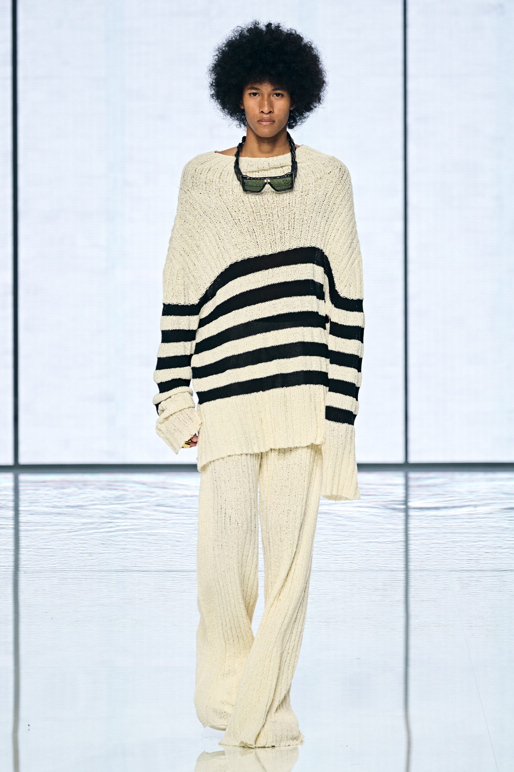 oversized striped sweater and relaxed pants