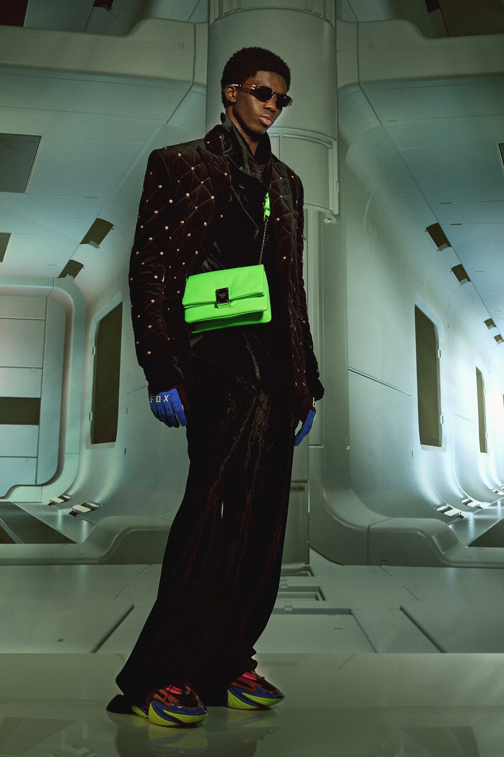 black velvet fitted jacket and pants