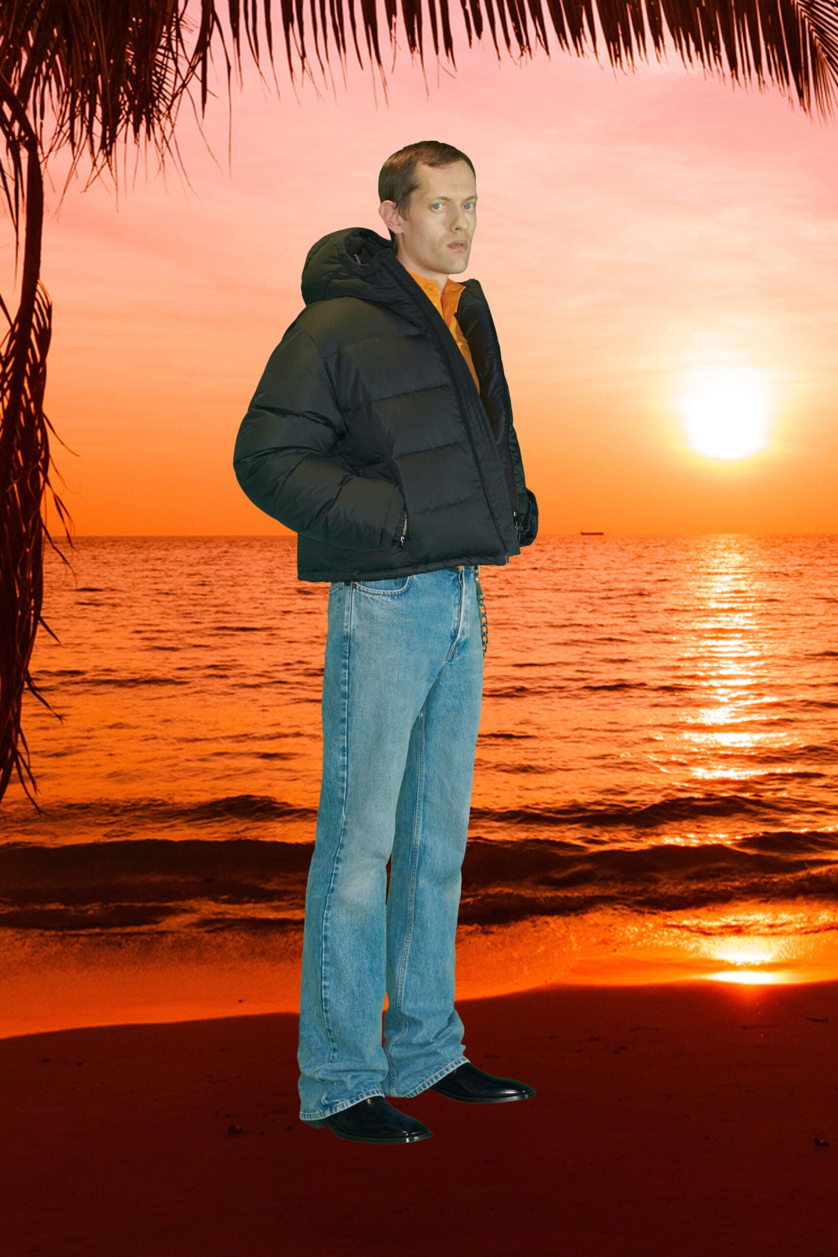 black jersey hooded relaxed zippered padded jacket