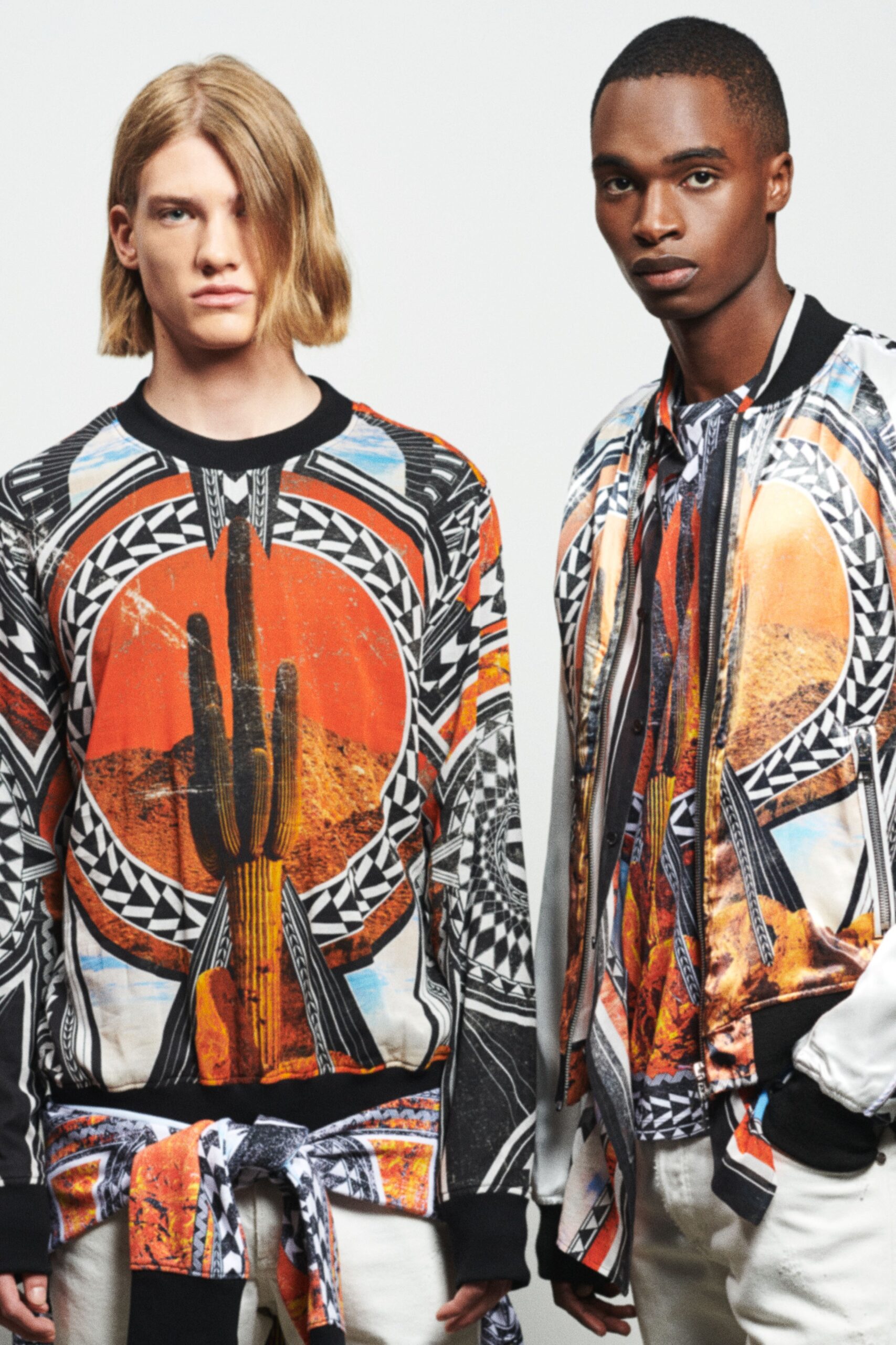 multi long-sleeve collared relaxed printed jacket
