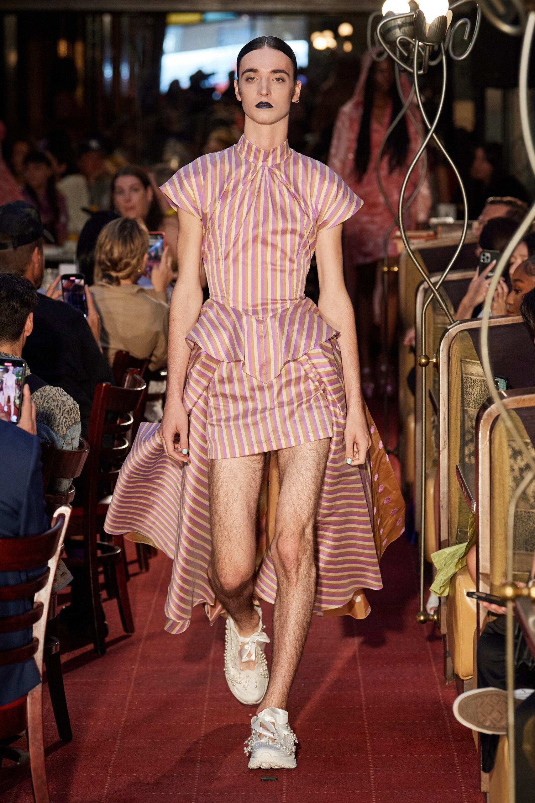 pink and purple pleated dress