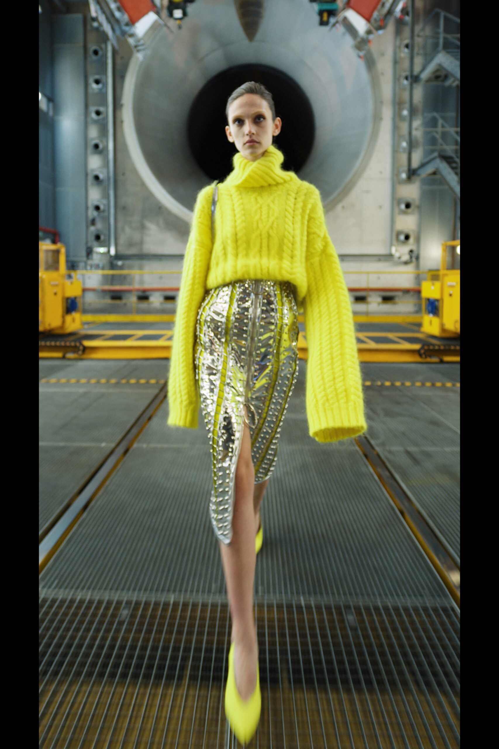 yellow wool long-sleeve turtleneck oversized sweater