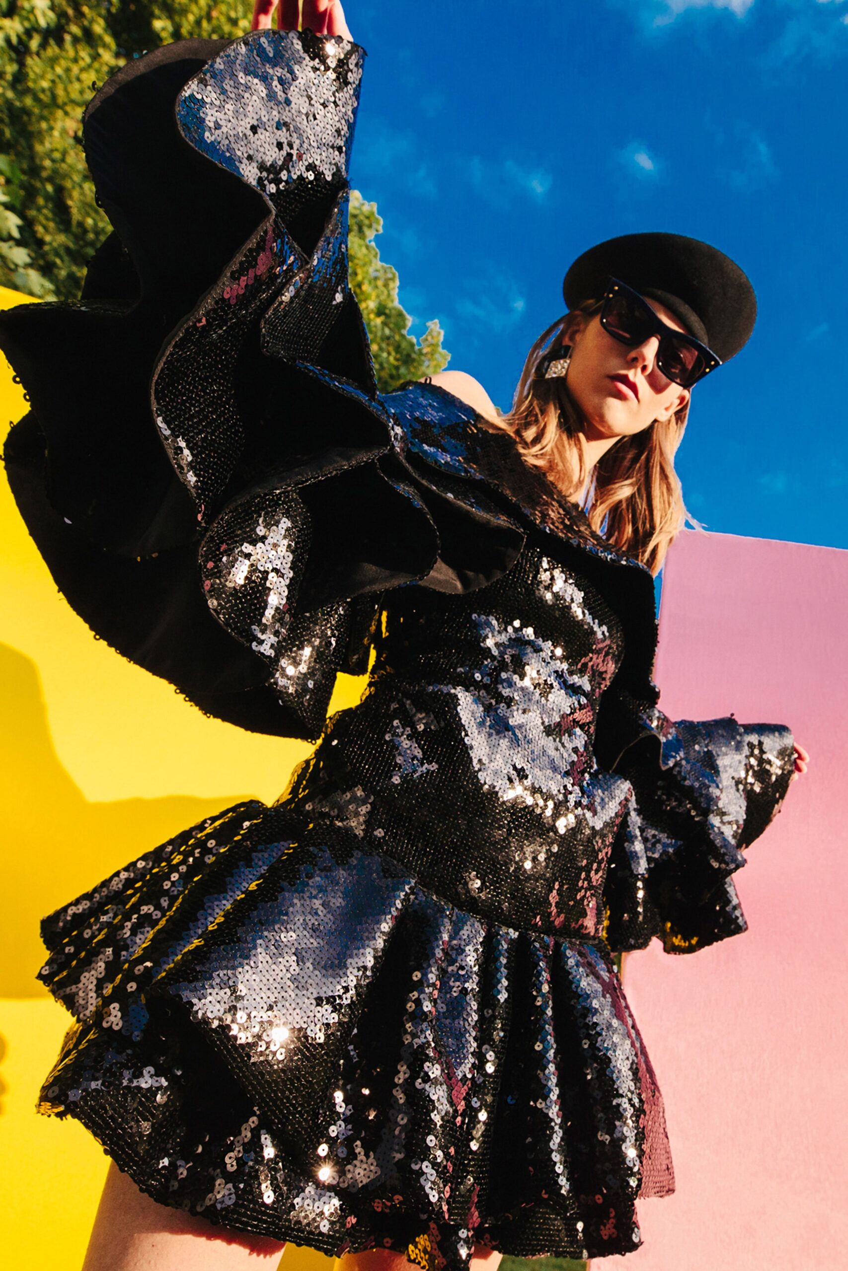 black sequin fitted mini dress