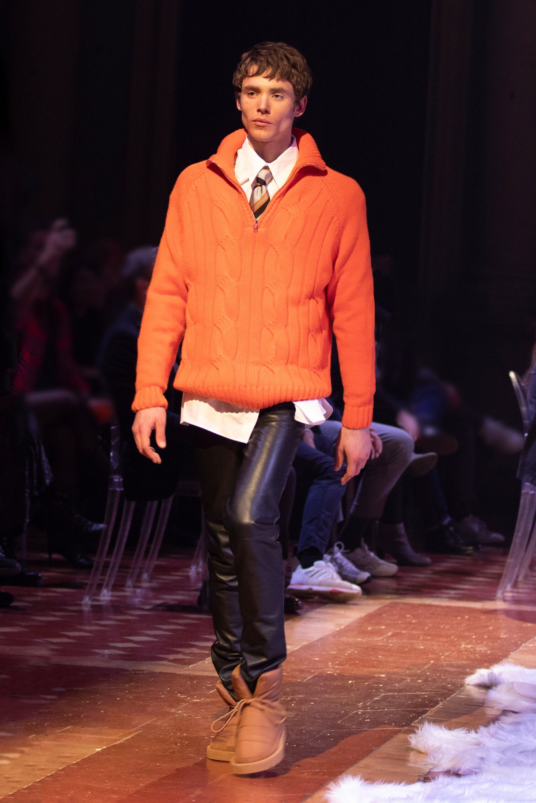 orange wool long-sleeve collared fitted sweater