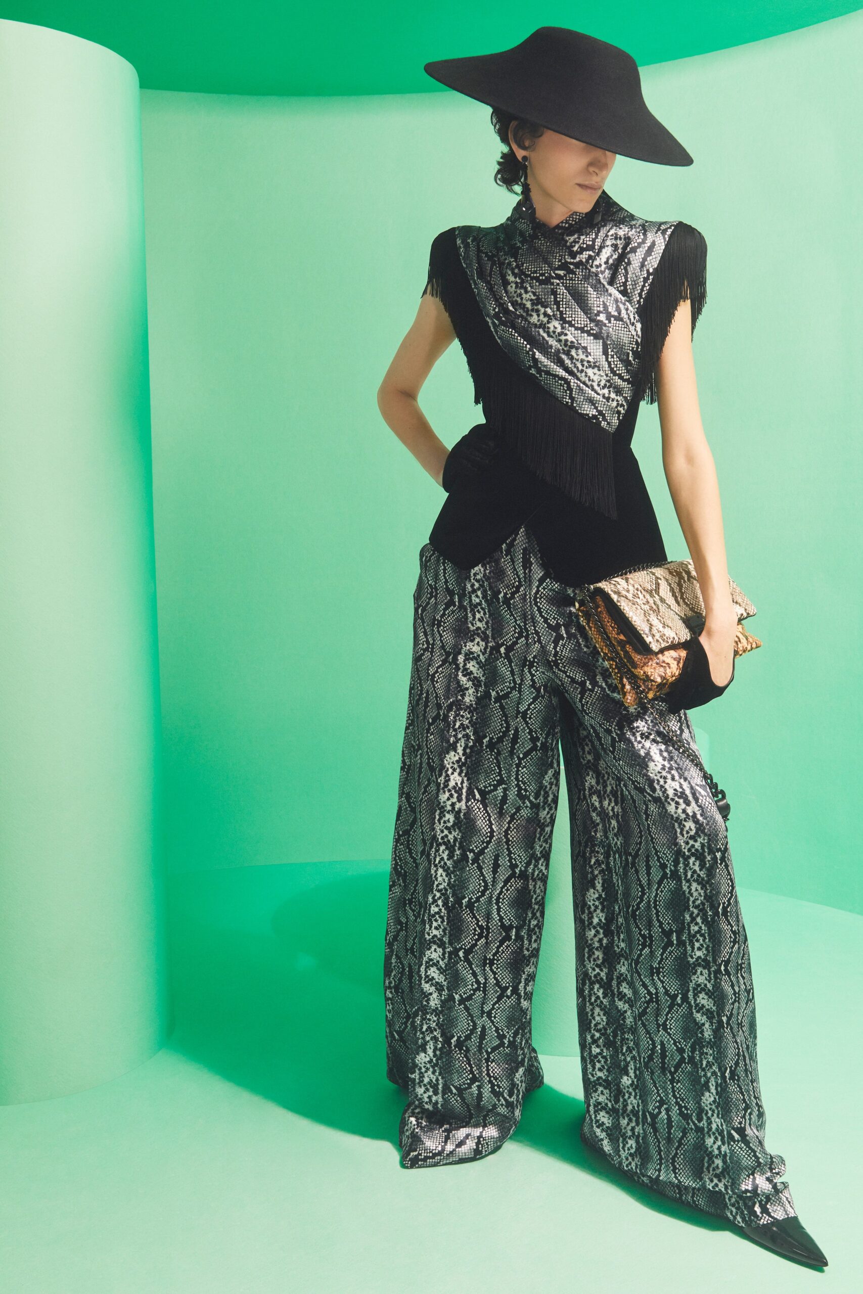 black silk top with fringes