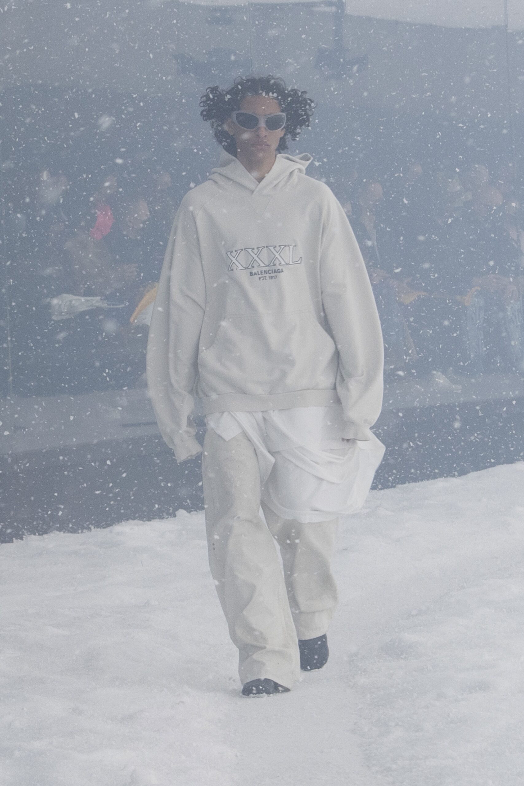 oversized white hoodie and relaxed pants