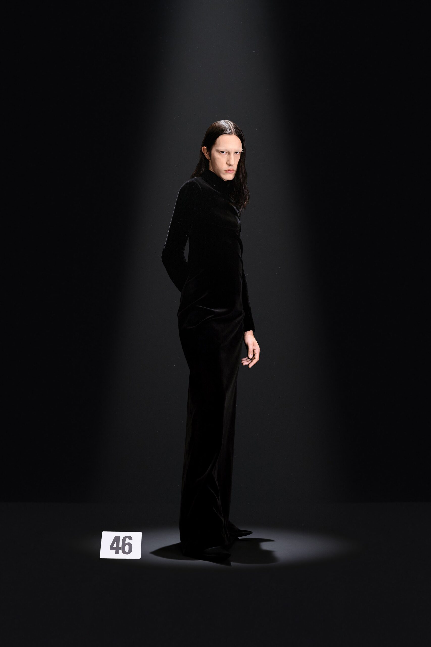 black velvet long-sleeve dress