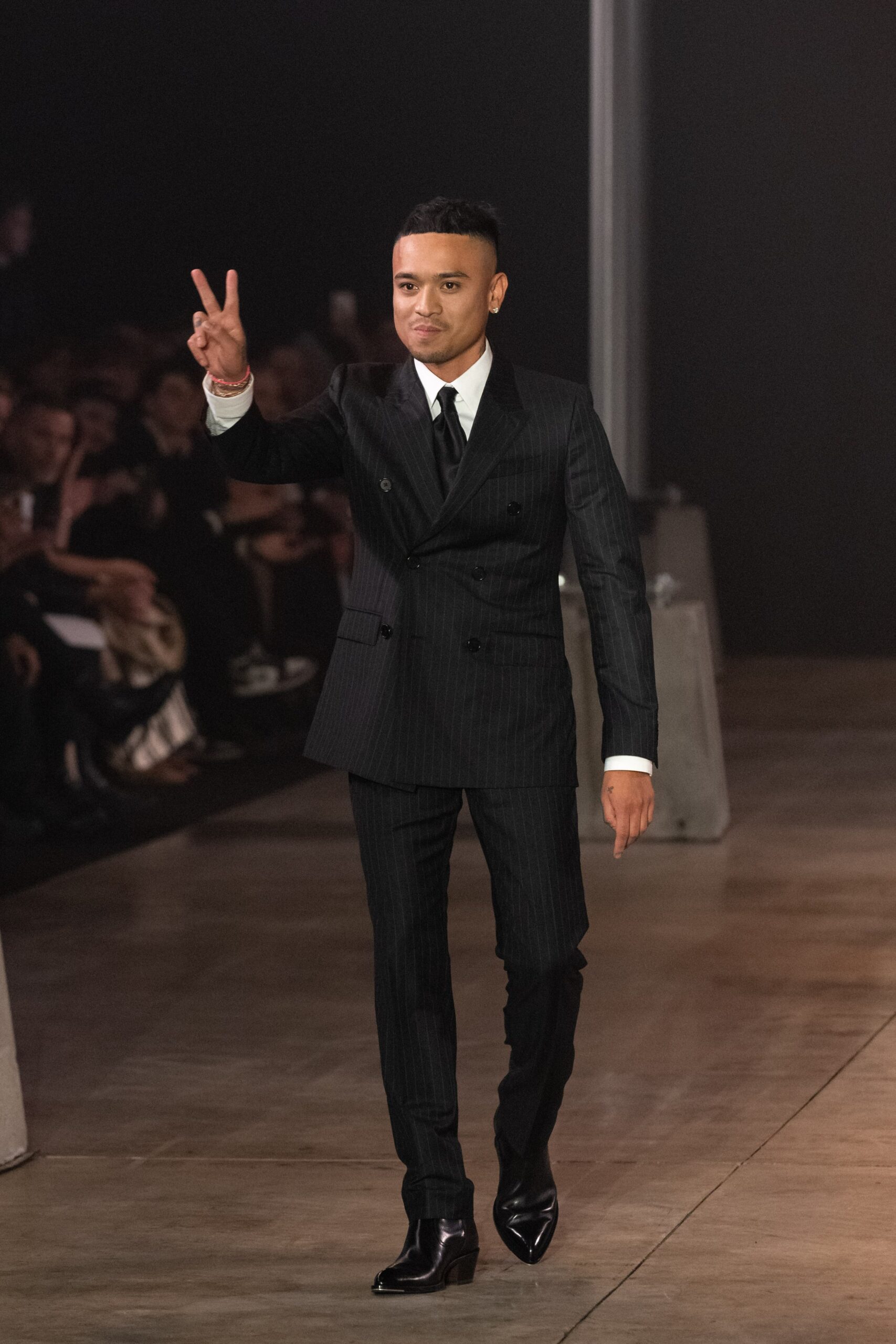 black and white tailored suit