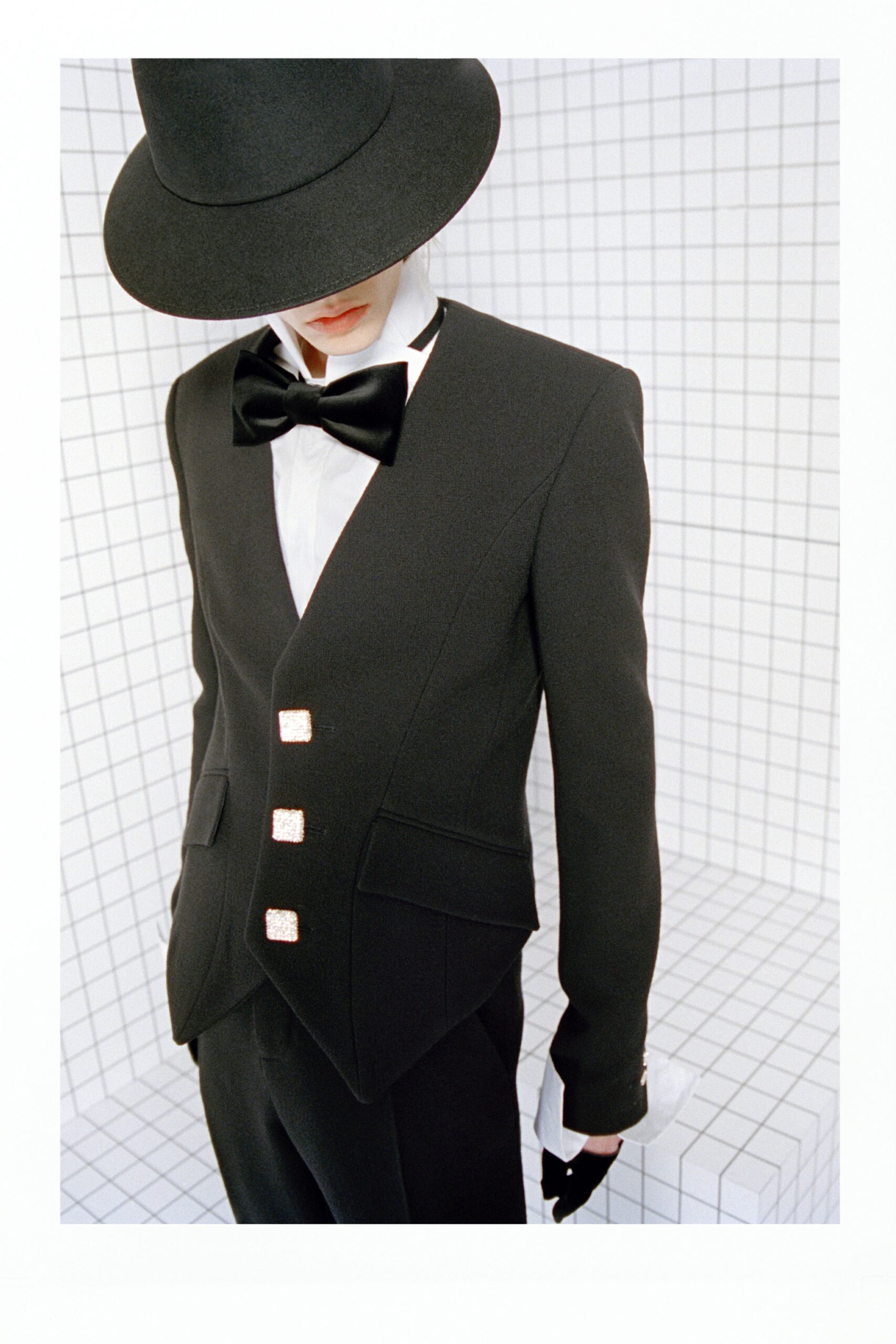 black tailored blazer with white shirt