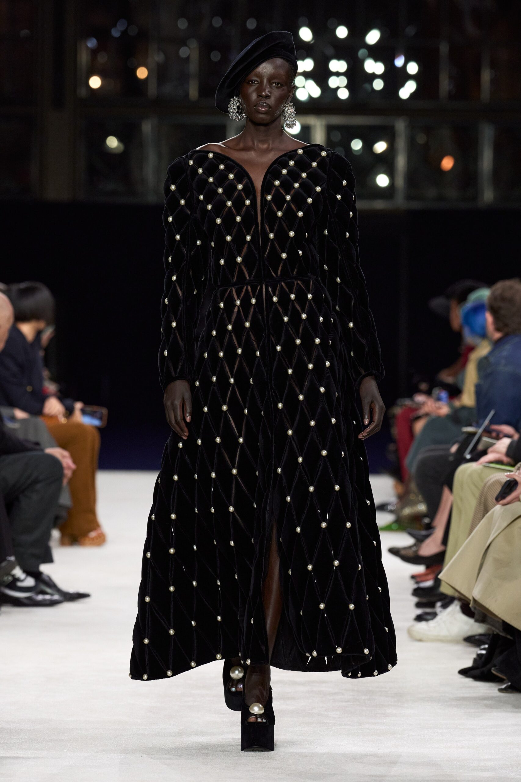 black velvet long-sleeve gown