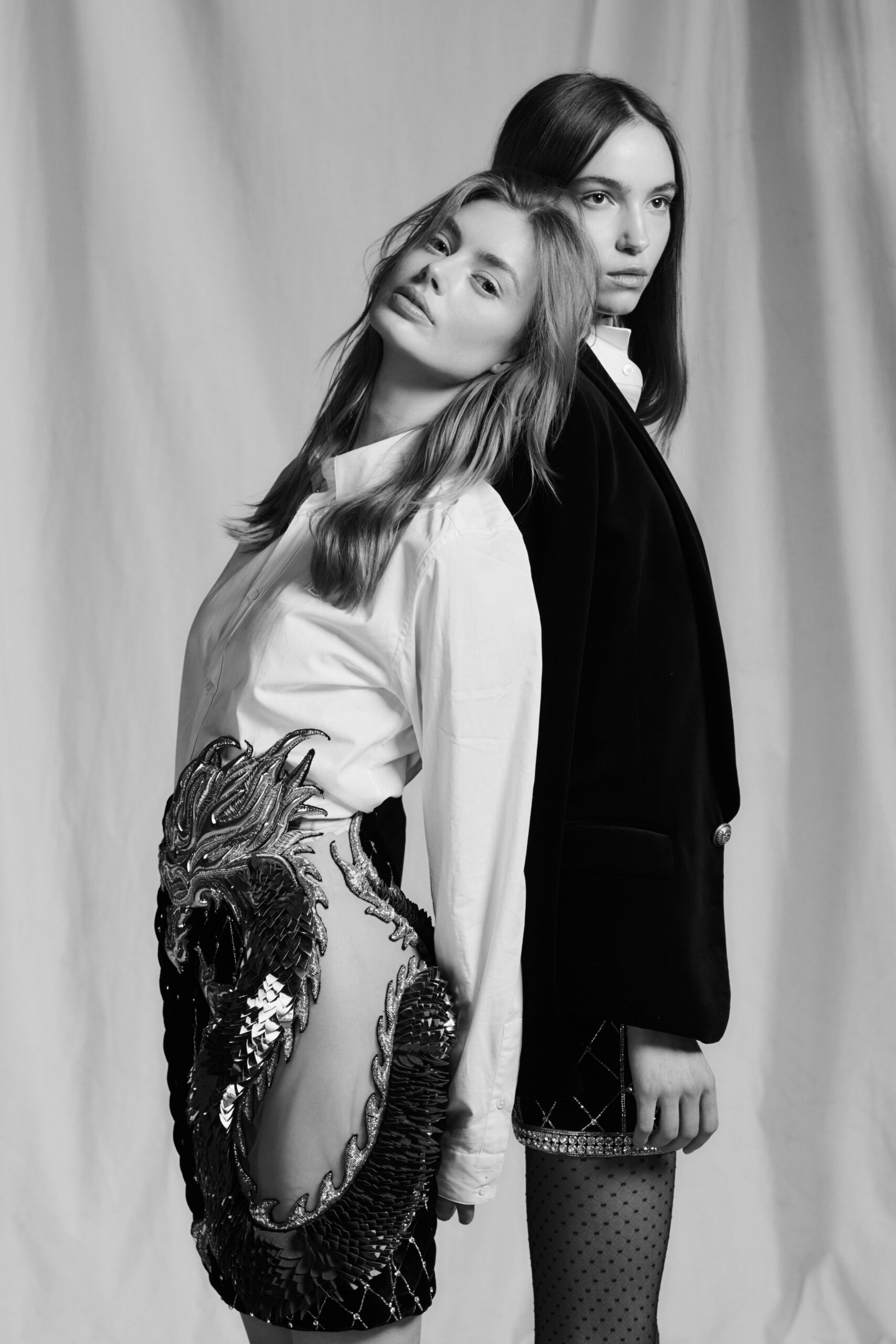 white fitted shirt black skirt