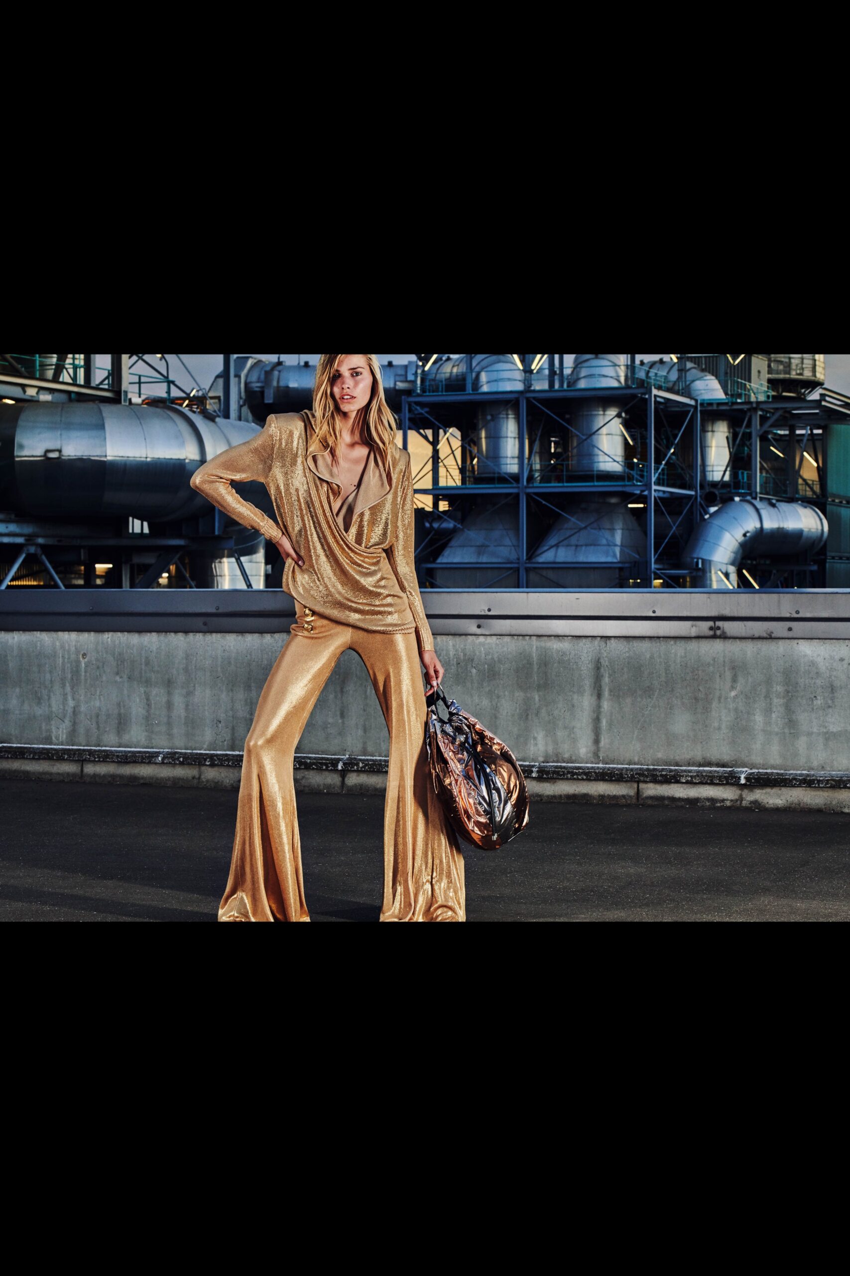 gold metallic fitted jumpsuit