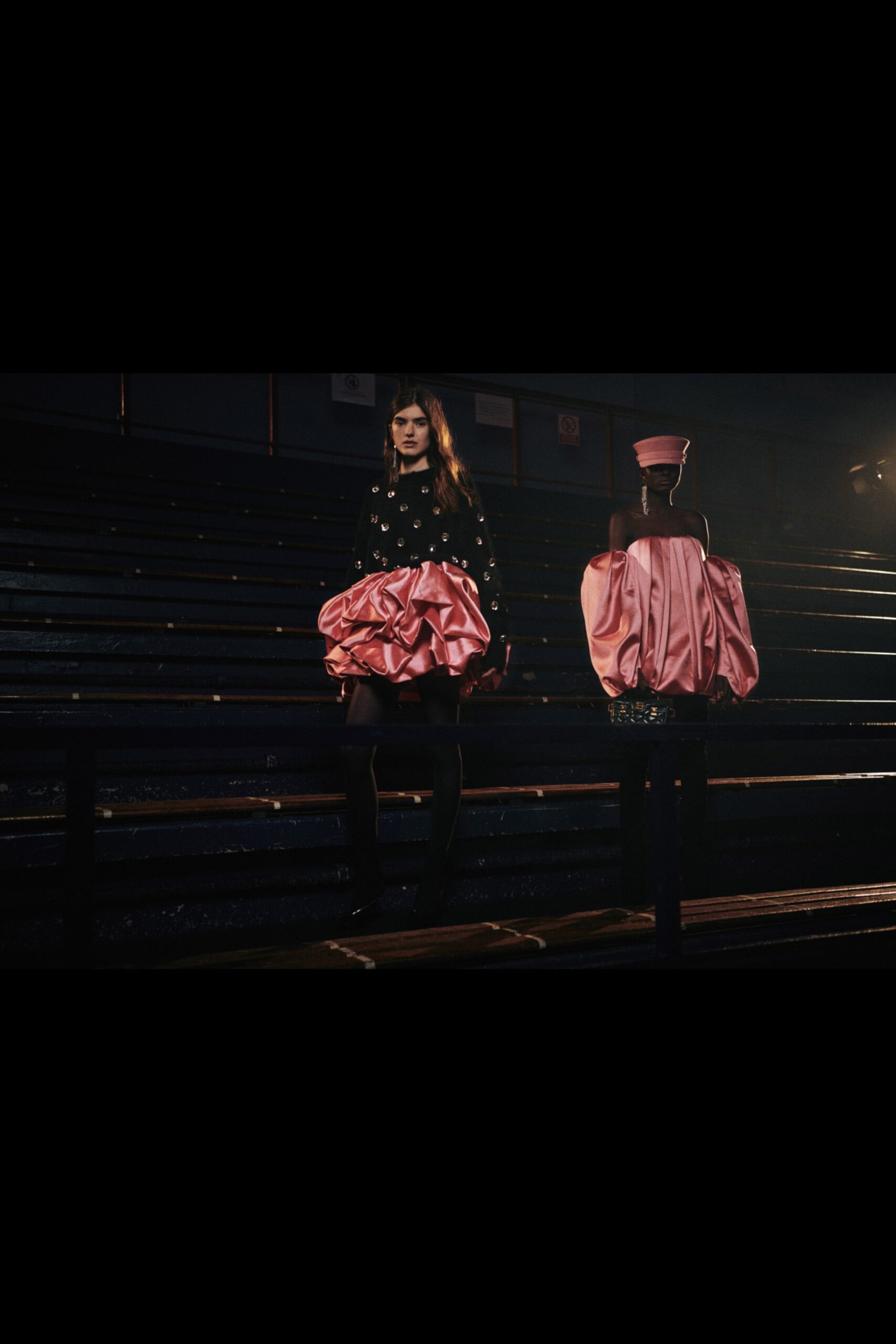 black mini dress with pink accents